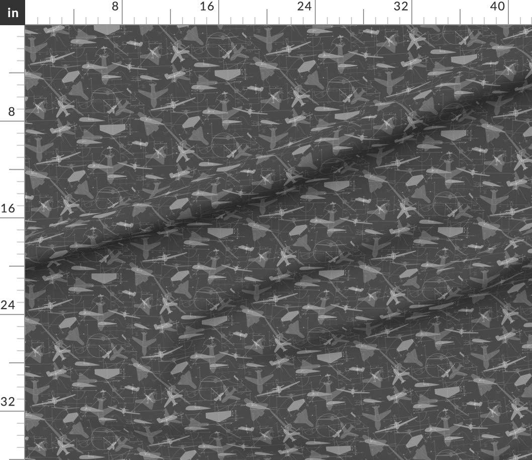 Spoonflower Fabric - Gray Airplane Nerd Geek Pilot Printed on Petal Signature Cotton Fabric by The Yard - Sewing Quilting Apparel Crafts Decor