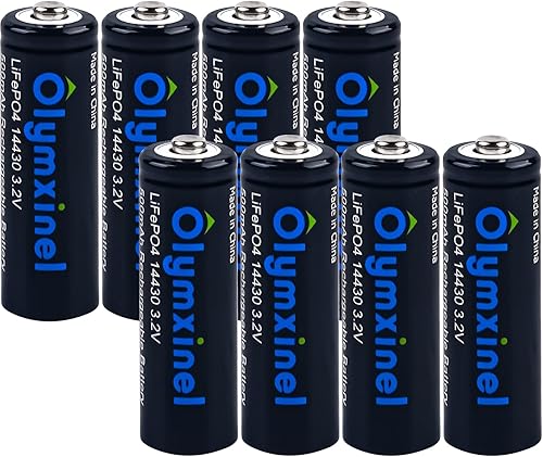 Olymxinel 14430 - Batería solar recargable de 3.2 voltios, batería LiFePO4 de 45AA 500mAh para luces solares al aire libre, cepillo de dientes,