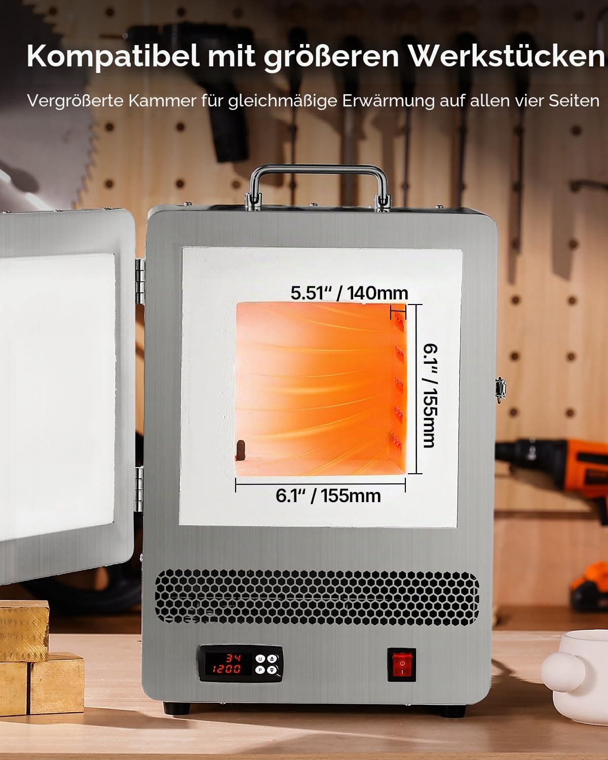 VEVOR Tisch-Schmelzofen 1500 W leistungsstarker elektrischer Ofen 1200 ℃ maximale Temperatur, Goldschmelzofen aus Edelstahl für Wachsguss Ton-DIY Metalltemperierung Glasieren auf Keramik, Silber
