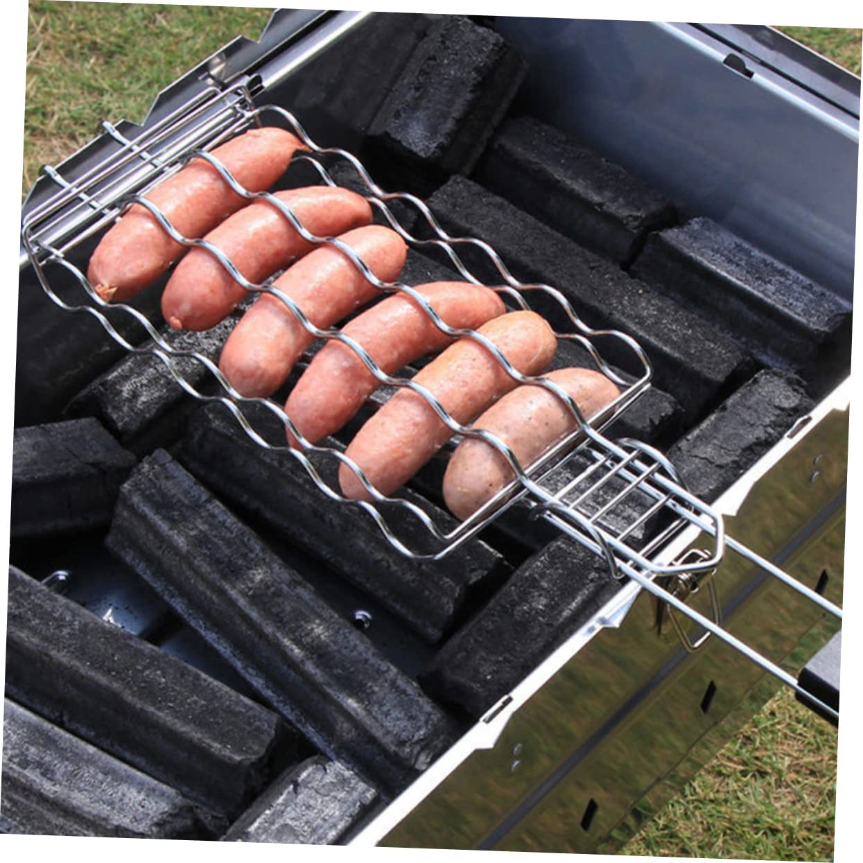 Kosz do grillowania z siatką, Siatka do grilla BBQ z siatką na kiełbaski do biwakowania na świeżym powietrzu, wielokolorowa