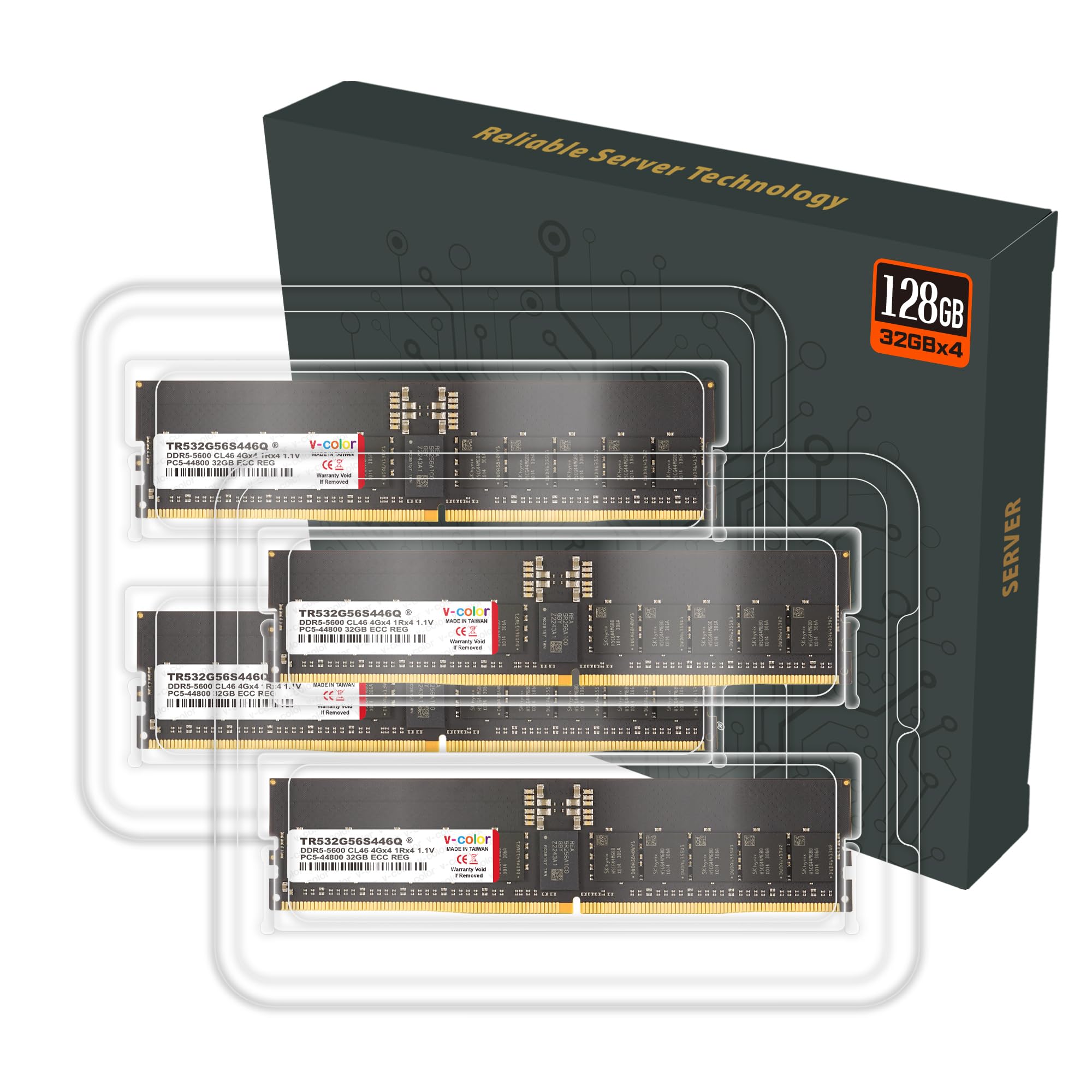 V-color DDR5 ECC r-dimm 128GB (32x4)サーバー V-Color DDR5 128GB (32GBx4) 5600MHz CL46 4Gx4 1Rx4 ECC R-DIMM (ECC