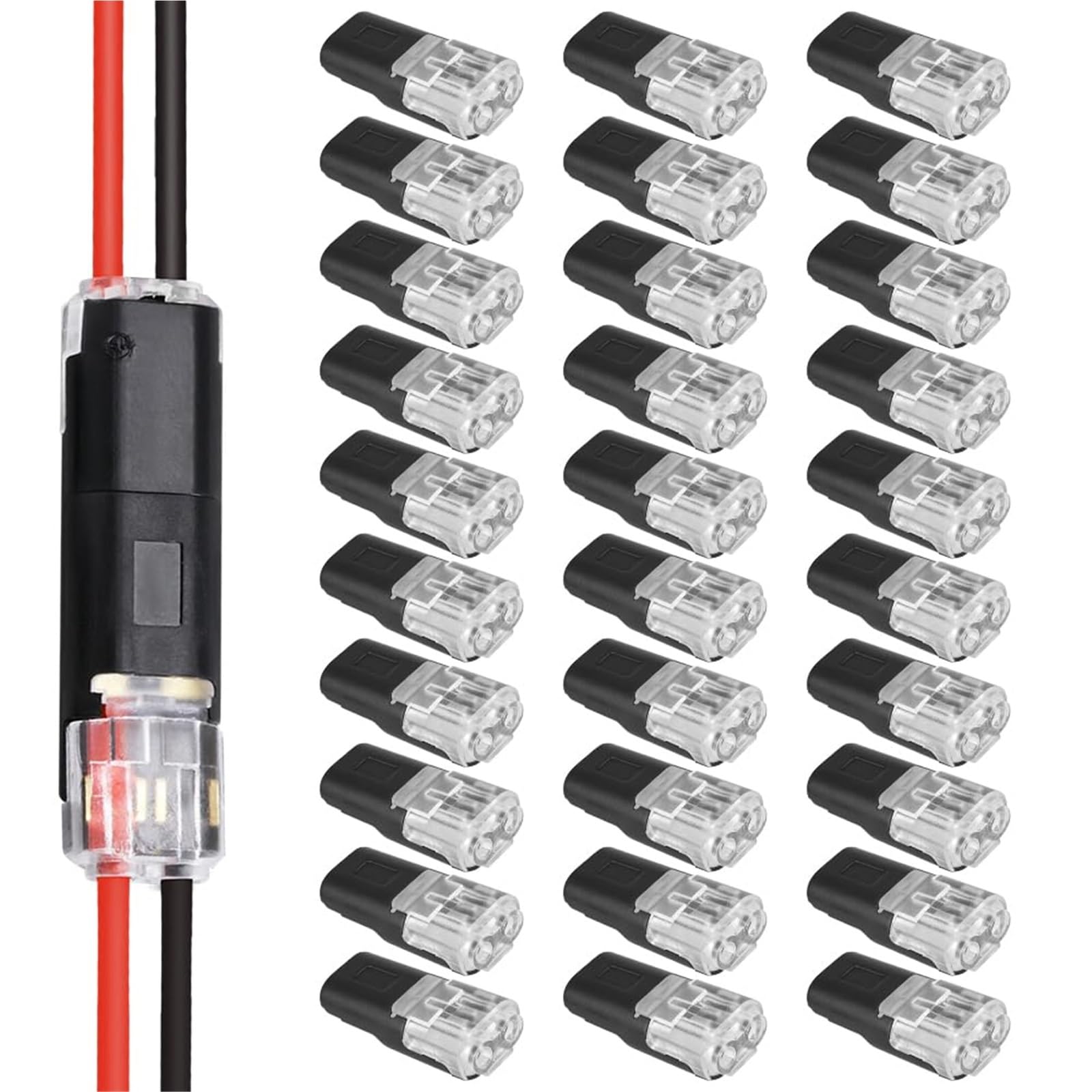 Shungong Waterproof 2 Pin Way Plug Wire Cable Snap Connectors - 30/50/100pcs Double-Wire Plug-in Connectors for Outdoor Use(30pcs)