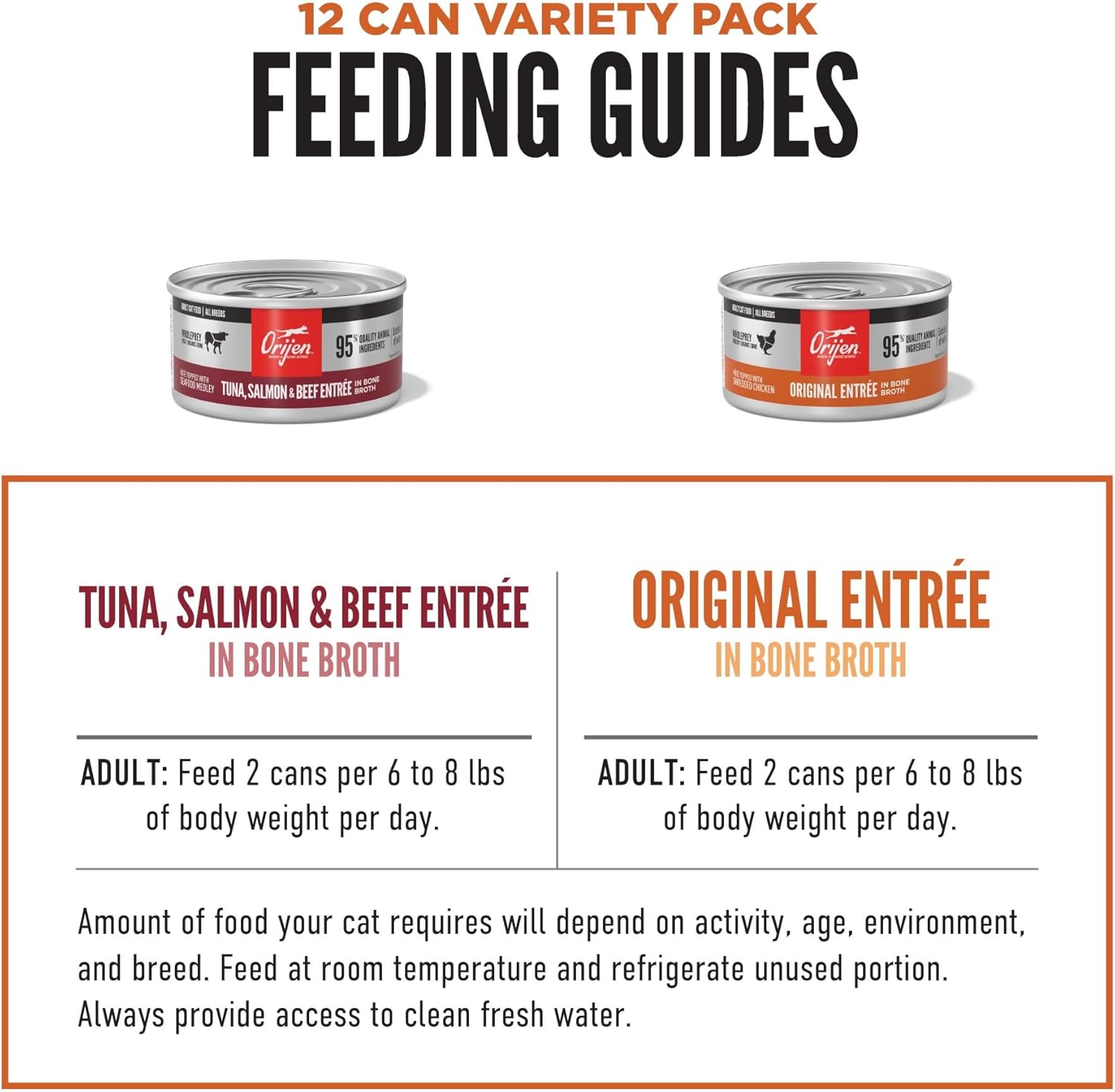 ORIJEN Premium Pate Wet Cat Food Variety Pack: Tuna Salmon & Beef + Original Entrées 3oz Cans (12 Count, 6 of Each)
