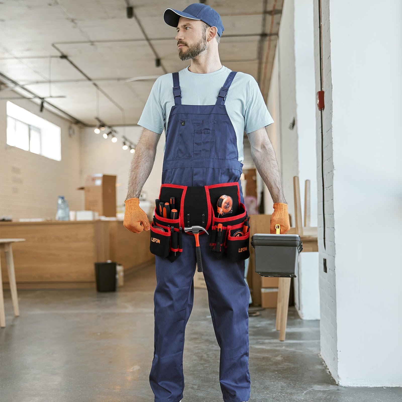 Werkzeuggürtel, Werkzeuggürtel Herren mit 26 Taschen, Robuste Handwerker Gürtel, ArbeitsgüRtel, Verstellbar und Abnehmbar Werkzeug gürtel Elektriker für Tischler Elektriker Klempner (Rot, 1)