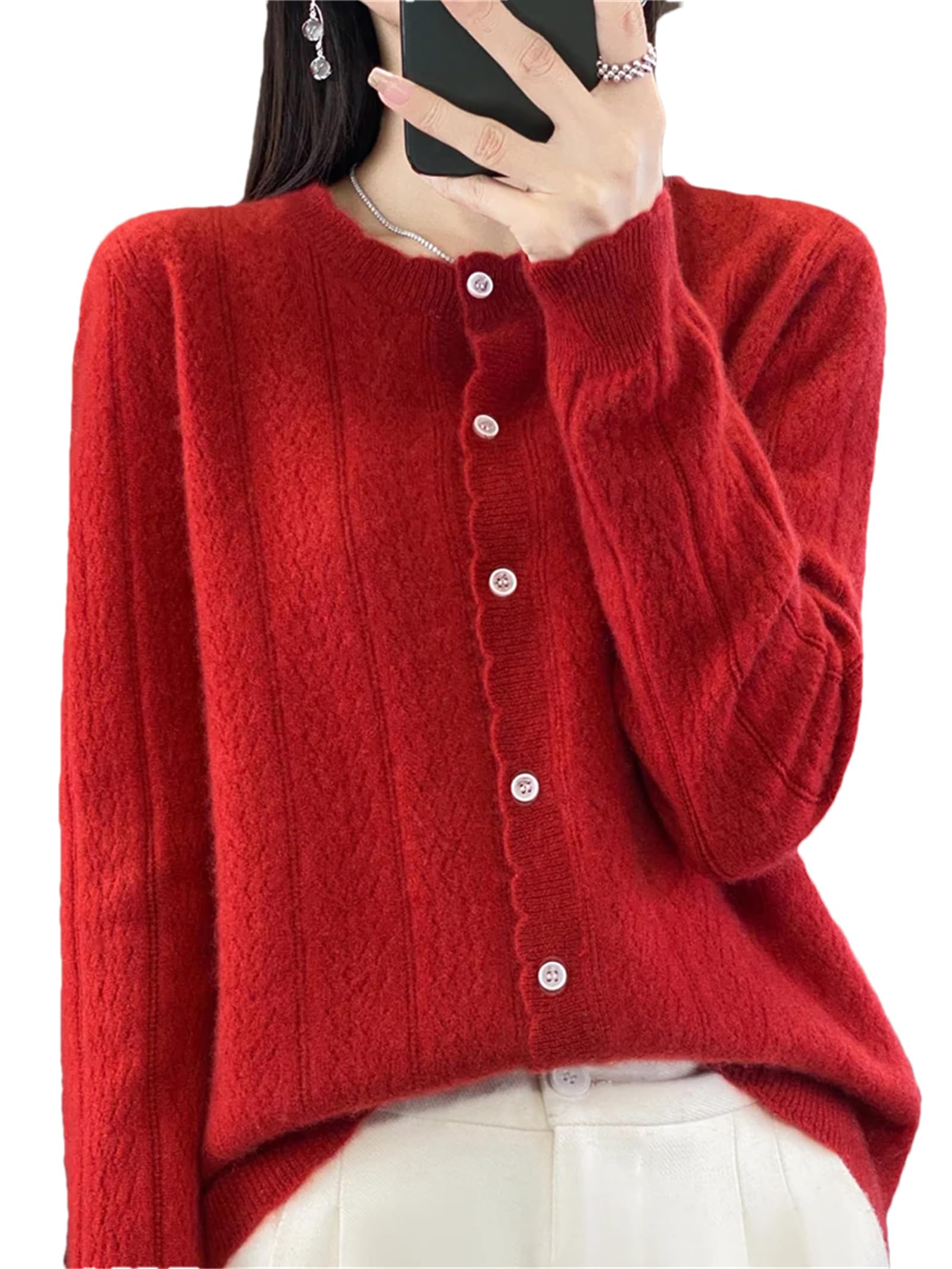 Womens Cashmere Cardigan Sweater Casual Soft Long Sleeve Button Down Knitted Sweater Jacket