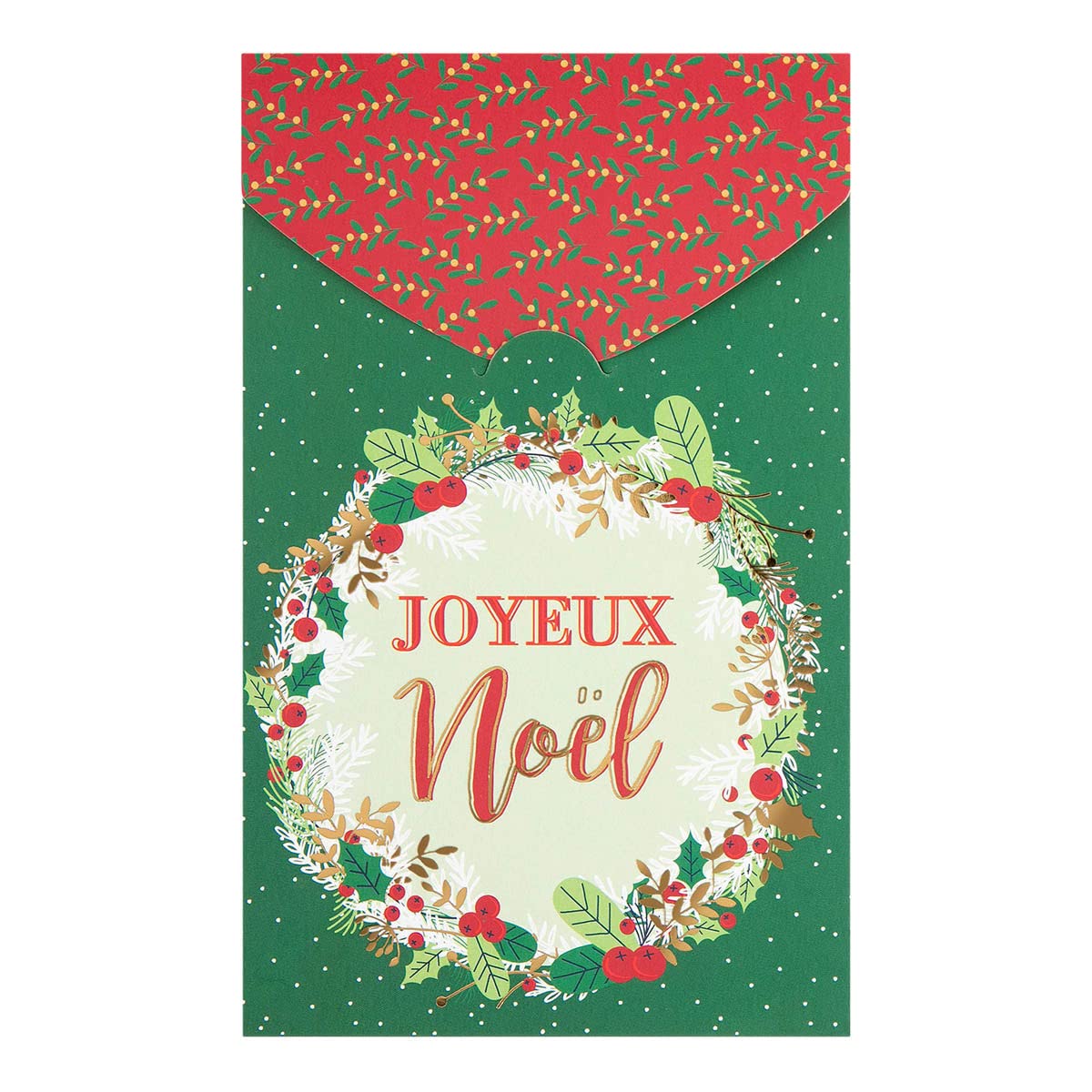 DRAEGER Paris | Merry Christmas Green Greeting Card | Christmas Wreath | New Year's Eve Happy Holidays | Hot Gold Finish | 10.5 x 17 cm | Made in England | Envelope Included | FSC® Paper