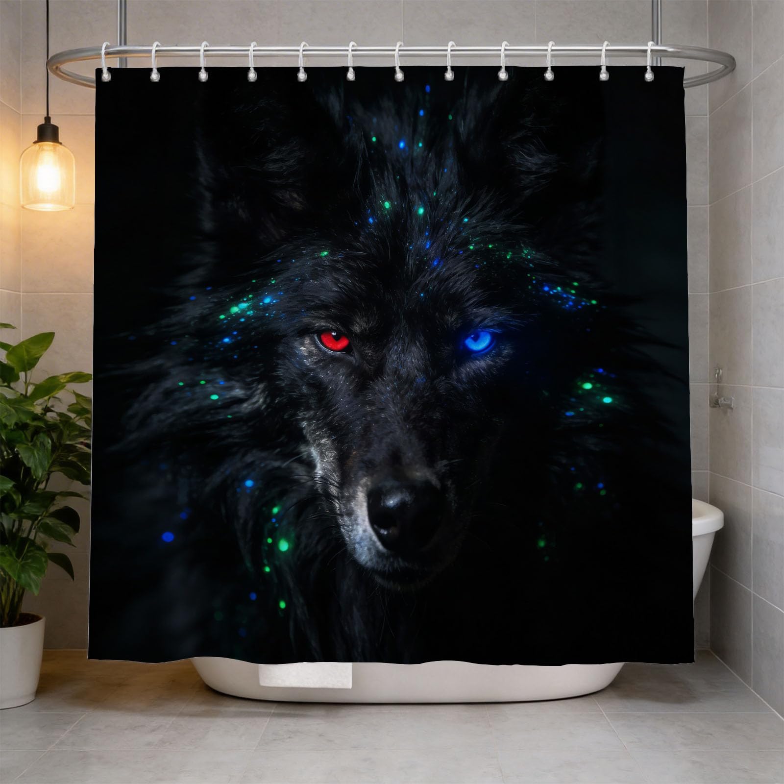 Hongduo 3D Wolf Shower Curtain for Stalls Bathtubs Simple Bathroom Decor Shower Curtain Set Polyester Fabric Waterproof 200x200cm/79X79 Inch with Hooks
