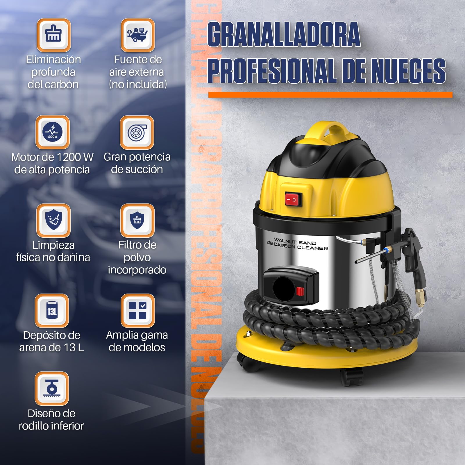 HTS558 Walnut Blaster, Arenadora de Chorro de Arena de Nuez 220V, Limpiador de Válvulas de Admisión del Coche, Sand Blaster Limpieza Depósitos de Carbono de Motor,con 2kg Abrasivo