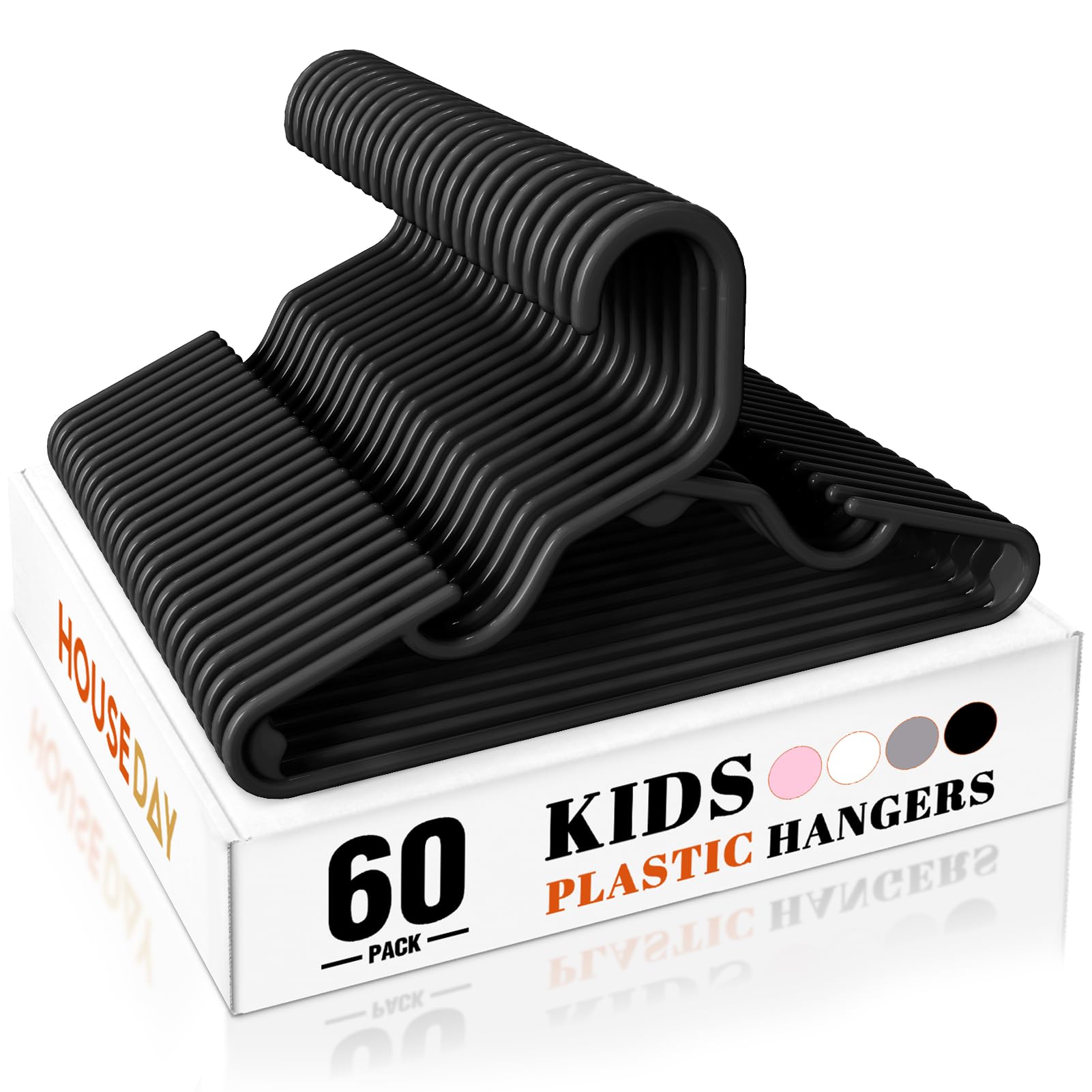 HOUSE DAY Premium Baby Hangers 60 Pack, 11 Inch Kids Plastic Hanger Black, Slim Childrens Hangers for Infant, Toddler, and Child Clothes, Durable Baby Clothes Hanger for Closet
