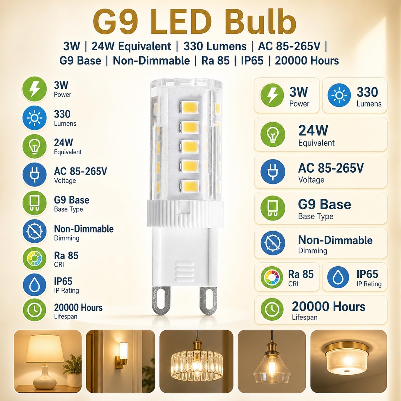 Bombilla LED G9 3 Temperaturas de Color 3W Equivalente a 24W Ahorro de Energía Sin Parpadeo Alto Brillo CRI>80 No Regulable para Dormitorio Salón Cocina(7 Pack)