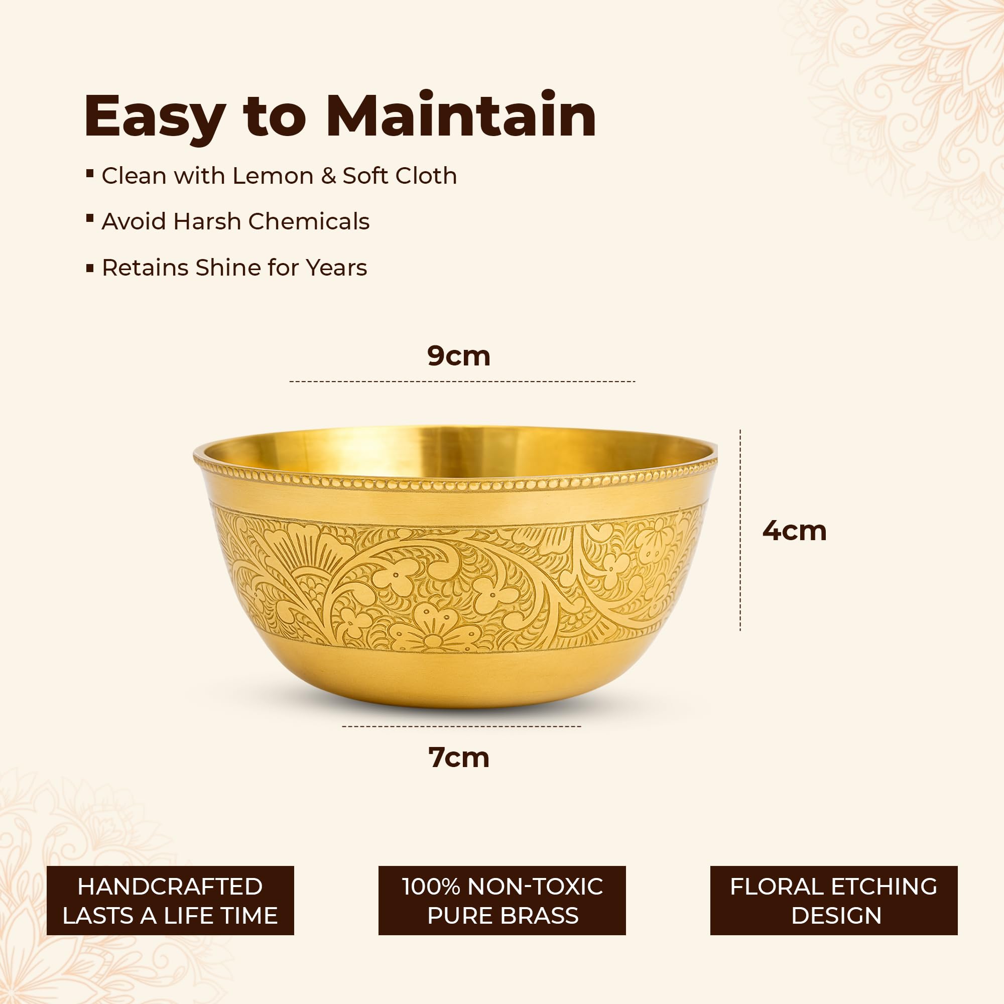 Brass Floral Bowl - Handcrafted Peetal ki Katori -4