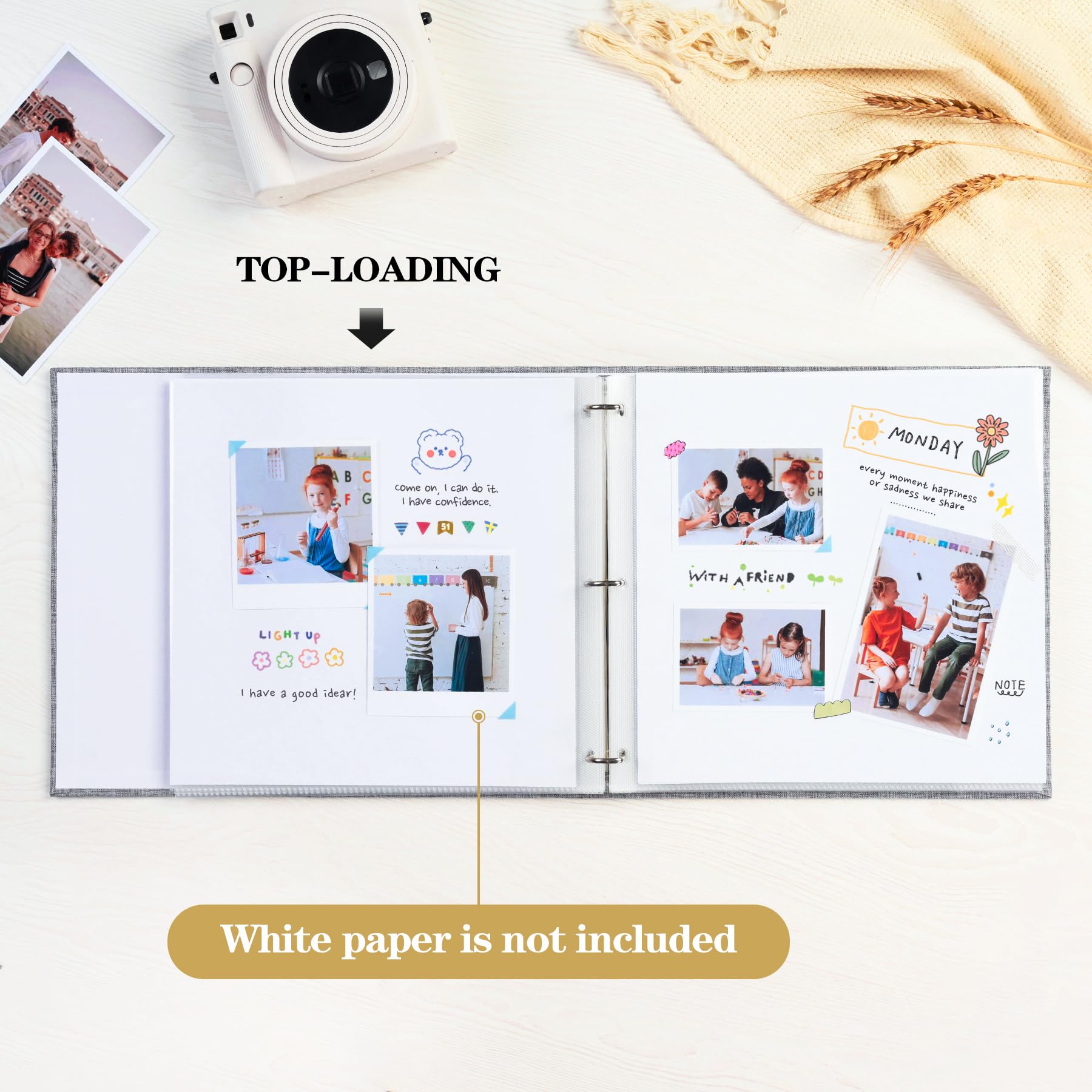 Mublalbum Duży 3-pierścieniowy album fotograficzny do scrapbookingu, z 20 plastikowymi rękawami, 40 stron, lniana okładka, segregator na podróż, rocznicę ślubu i projekty DIY, 30 x 30 cm, czarny