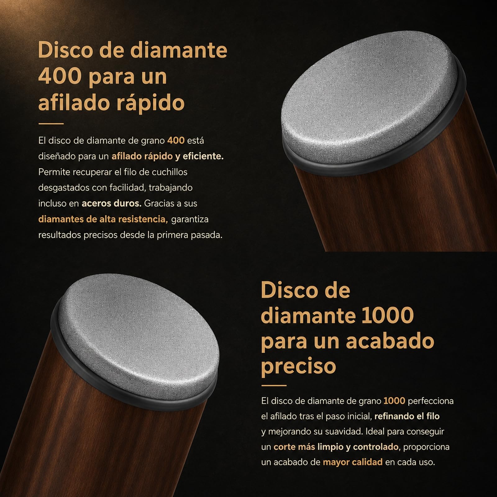 Noren Pro Afilador de cuchillos profesional, discos de diamante (Negro) | Afilador profesional con discos de diamante 400/1000#, ángulos de 15° y 20°, compatible con la mayoría de cuchillos.