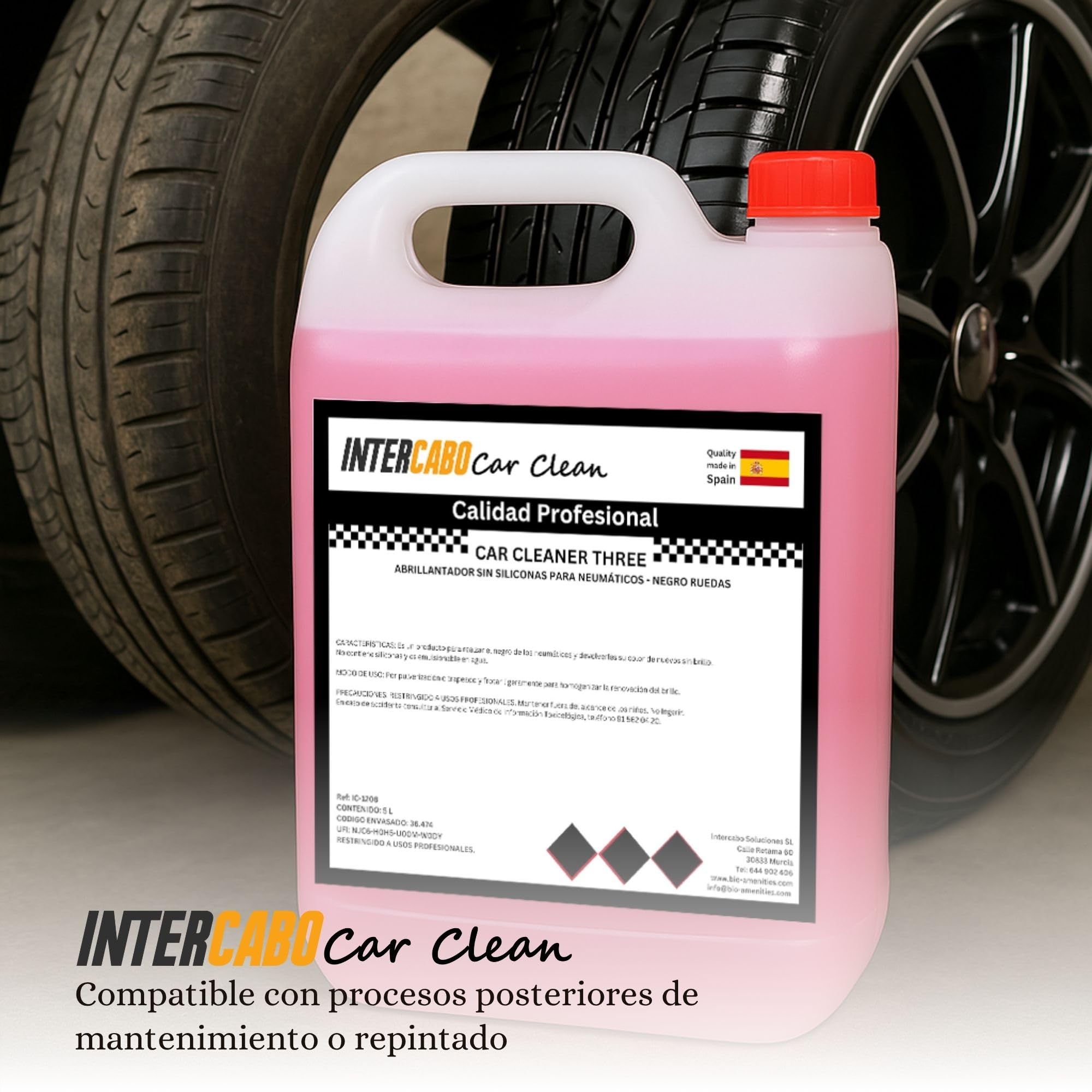 Black Wheels - Lustrant pour pneus sans silicone - Restaure la couleur noire d'origine des roues et des caoutchoucs - Utilisation professionnelle dans le nettoyage des véhicules - Bidon de 5 litres