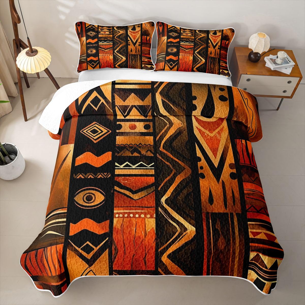 Loussiesd Colcha acolchada geométrica para cama individual, colcha abstracta para verano, colcha tribal con patrón geométrico para todas las estaciones, 2 piezas (1 edredón, 1 funda de almohada