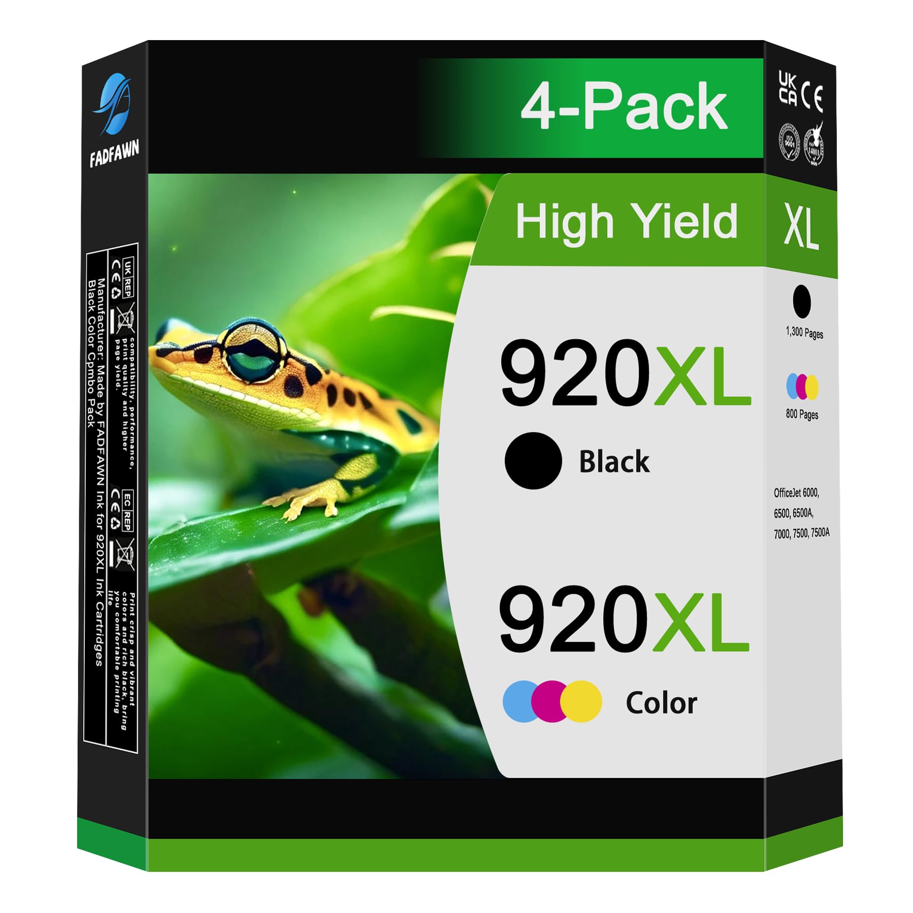 920XL Ink Cartridges Combo Pack (4-Pack, Black/Cyan Magenta/Yellow) - 920 XL High Yiled Ink Cartridges Replacement for HP OfficeJet 6000 6500 6500A