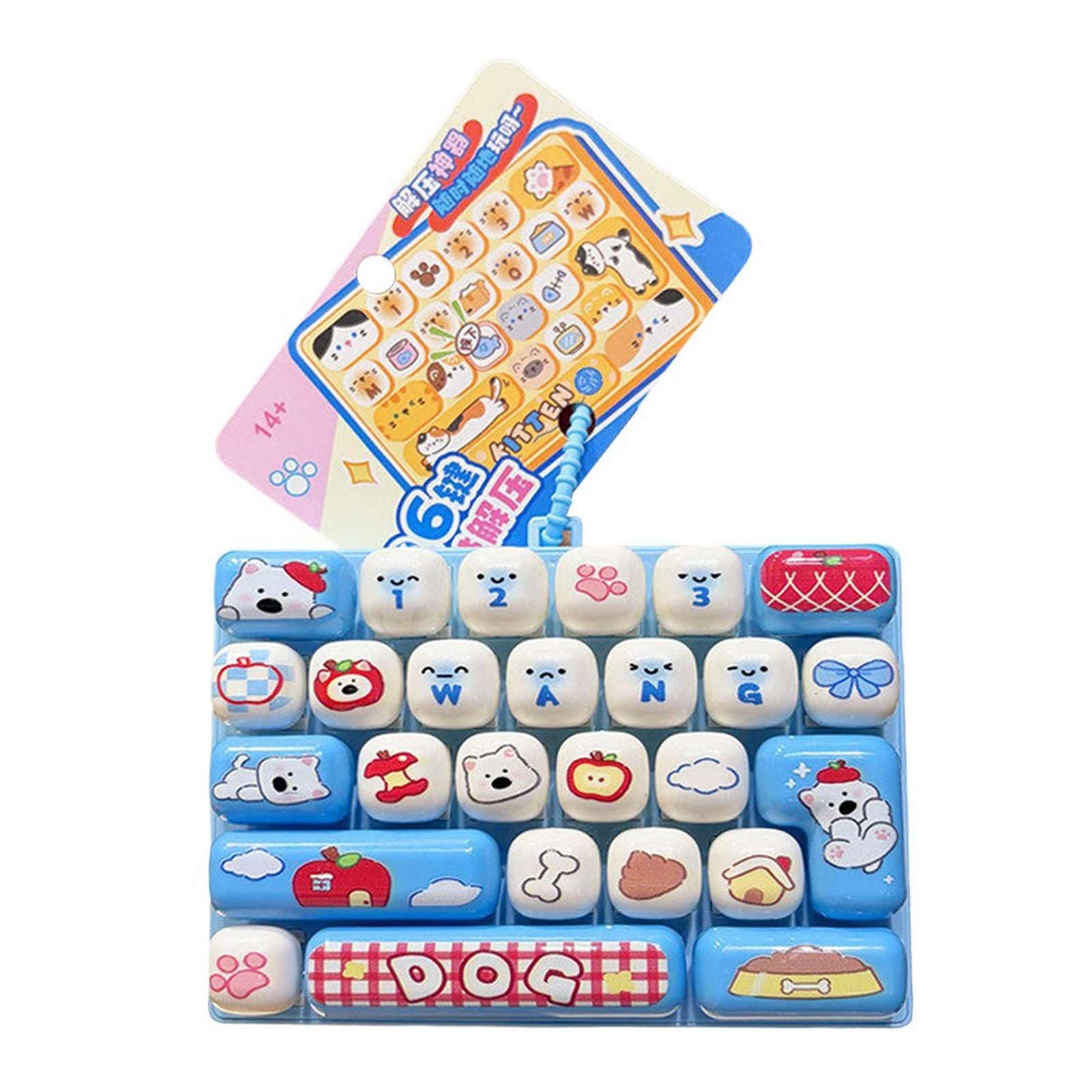 Fidget Keyboard Toy, 26 Keys Silent Tactile Decompression Button Toy, Portable Stress Relief for Office & Study (Dog)