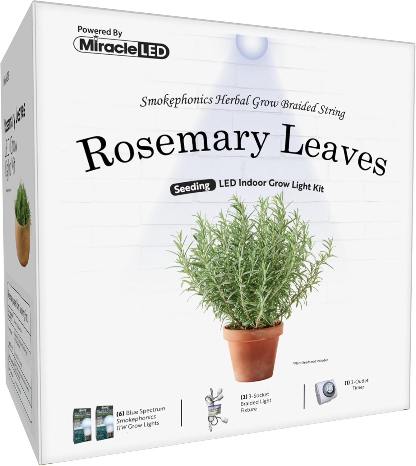 Miracle LED SmokePhonics Rosemary Starter, Braided 3-Socket Blue Spectrum Grow Light Kit (2-Pack)