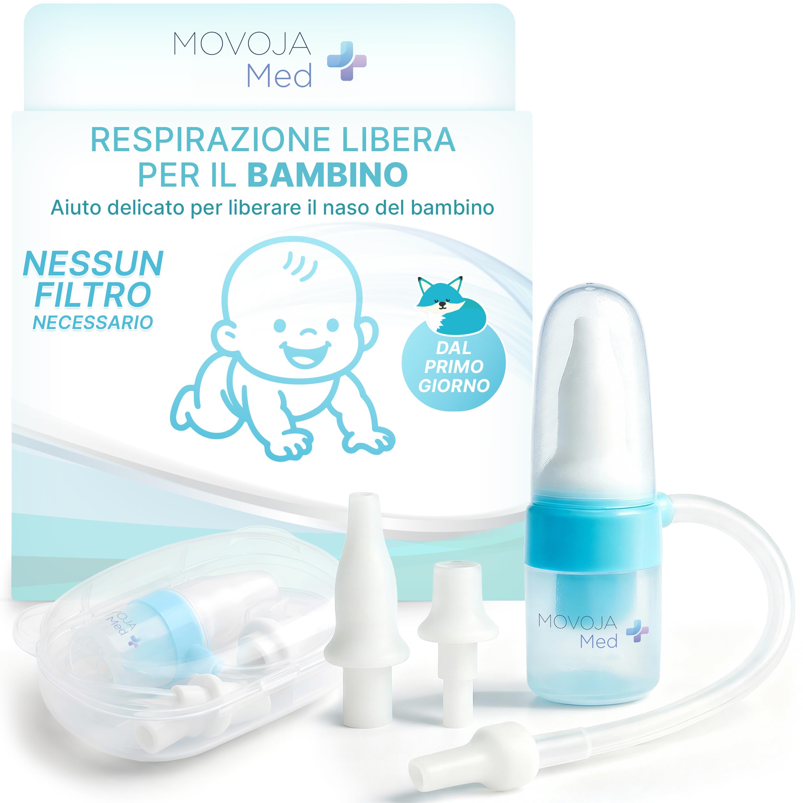 Fuchsi Aspiratore Nasale per Neonati-Bambini | Aspira-Muco Practico e Delicato| Senza Filtro |in Piu con Beccuccio Naso & Beccuccio Bocca- di Ricambio Incluso nella Confezione