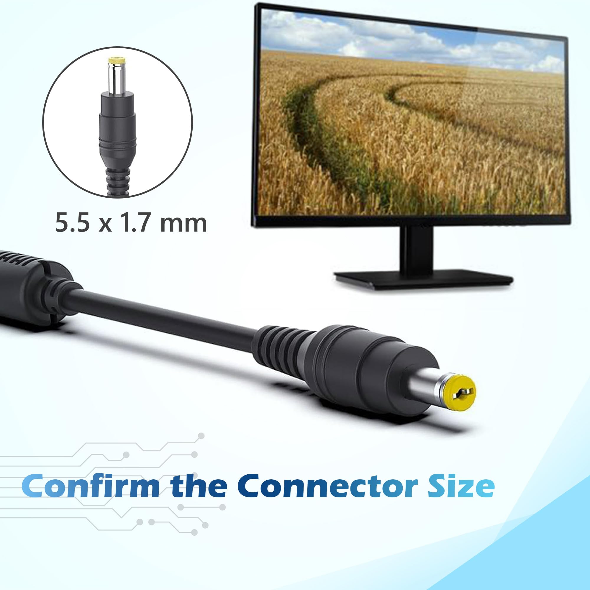 19V Power Adapter For Acer Monitors - Compatible With Multiple 19-27 Inch LCD Models