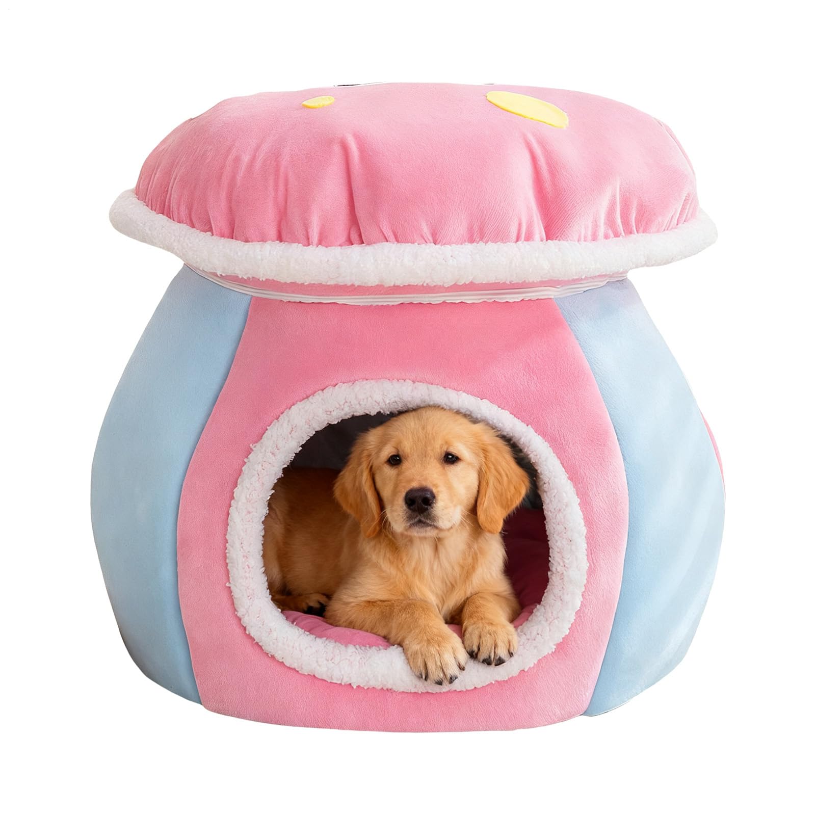 Lit Caverne pour Chat | Niche pour Chien en Forme de Champignon Partiellement Fermée,Maison pour Chat D'Intérieur - Chiot D'Intérieur, Salon, Chambre, Balcon, Appartement, Maison