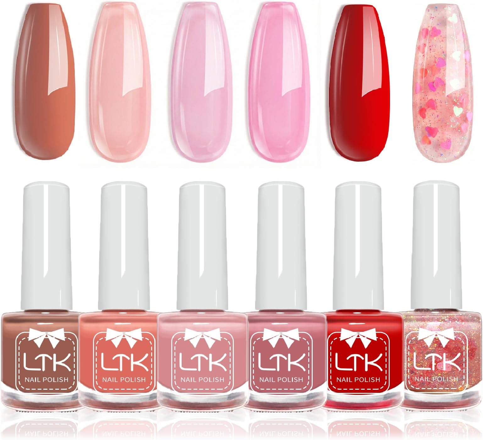 Nail Polish Set, 6 Colours Jelly Nude Pink Red & Glitter Nail Varnish, Quick Dry Long Lasting Non-Toxic Nail Polish, Glossy Sheer Jelly Finish, No UV Needed for DIY Home Manicure Women Girls