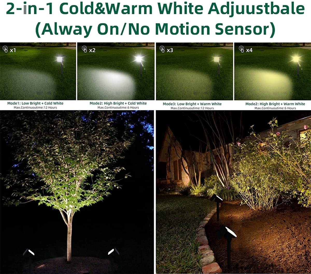 Focos solares, luz Solar LED IP65 Foco de Paisaje Impermeable al Aire Libre 2 en 1 Luces de Pared solares inalámbricas para jardín, Patio de Entrada