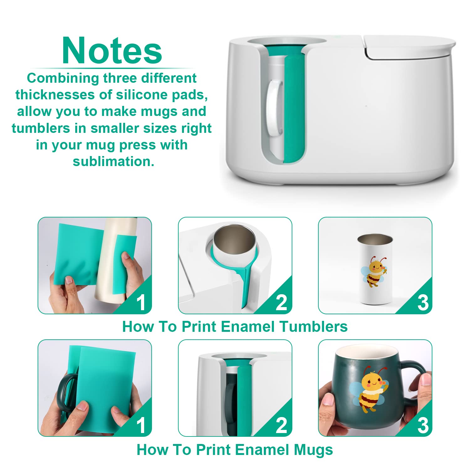 3 Pezzi Mug Sublimazione, Silicone Tazze Mug per Sublimazione in 3 Spessori Compatibile con Pressa per Tazze Cricut (Verde)