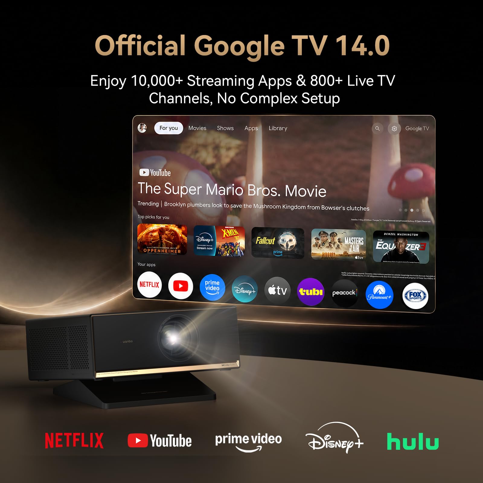 Wanbo X7 Pro Max 1500 ANSI zewnętrzny projektor 4K, oficjalny Google TV 14