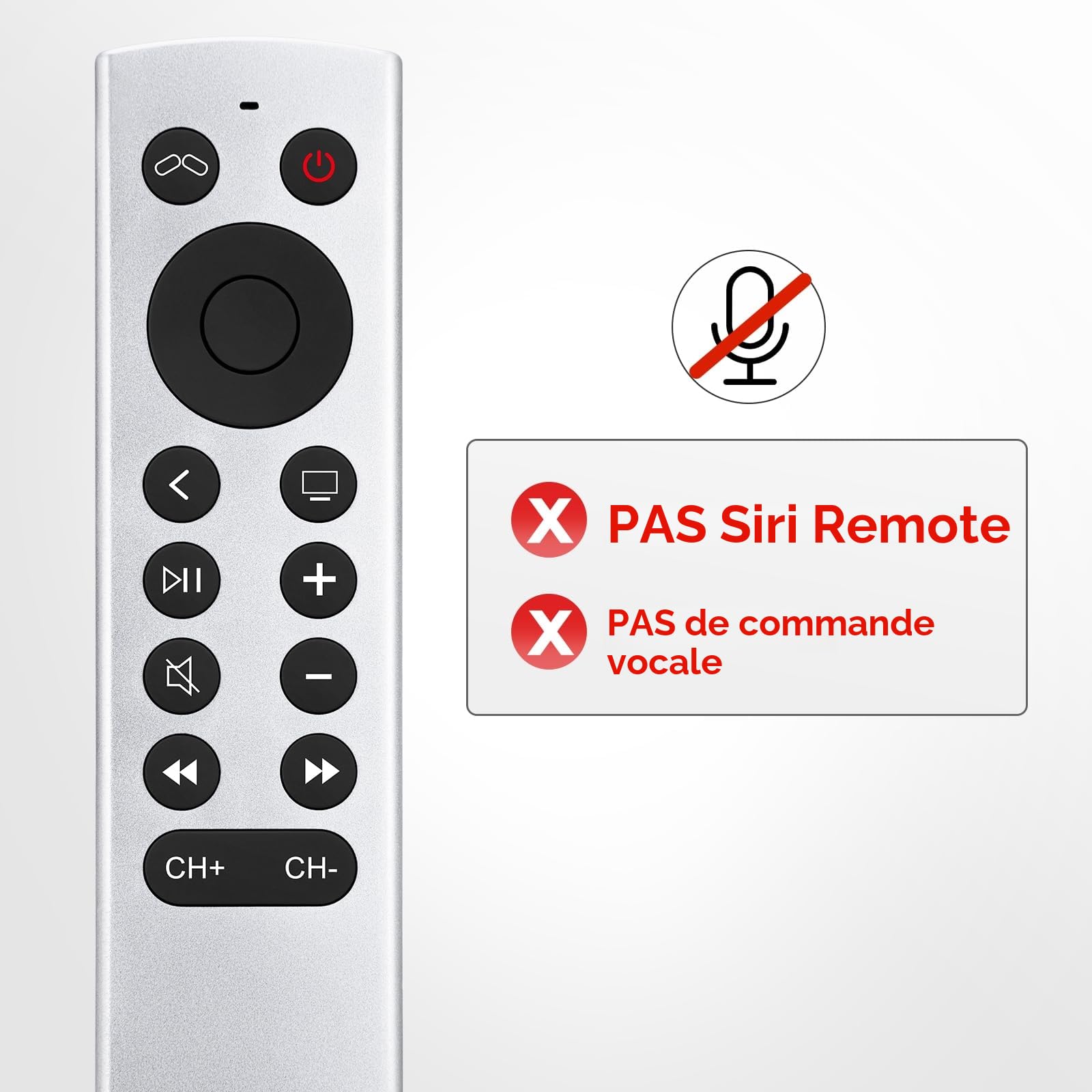 Telecommande-pour-Apple-4K-TV-Remote, Télécommande pour Apple TV 4K/HD (NO Voice & Siri)