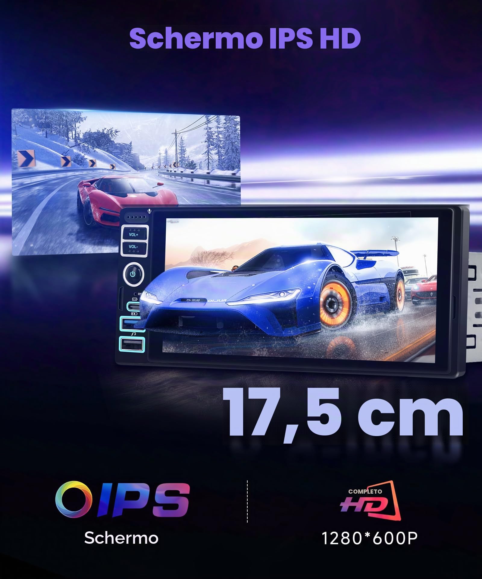 VECHTEL 4G+64G Android 15 Autoradio 1 Din con Carplay Android Auto senza Fili, 6.9 Pollici HD IPS Schermo Tattile Stereo Auto con Bluetooth 5.0 Radio FM RDS GPS Wi-Fi Mirror Link USB/Type-C Telecamera