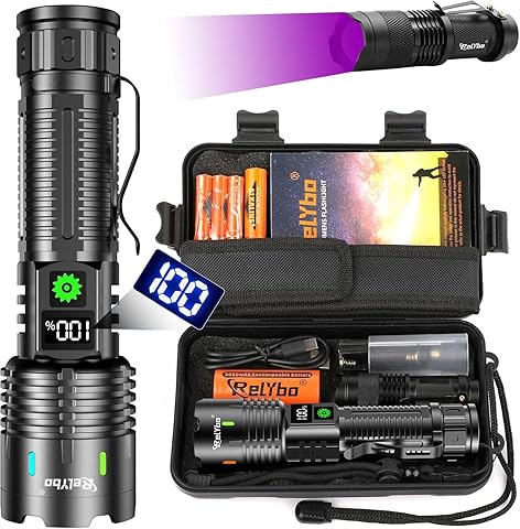 Relybo Linternas LED Alta Potencia Recargable, Linterna LED Recargable, 1000000 Lúmenes Linterna Potente, Linterna Tactica Policial, Linternas Recargables USB Militar para Emergencia Camping Regalo