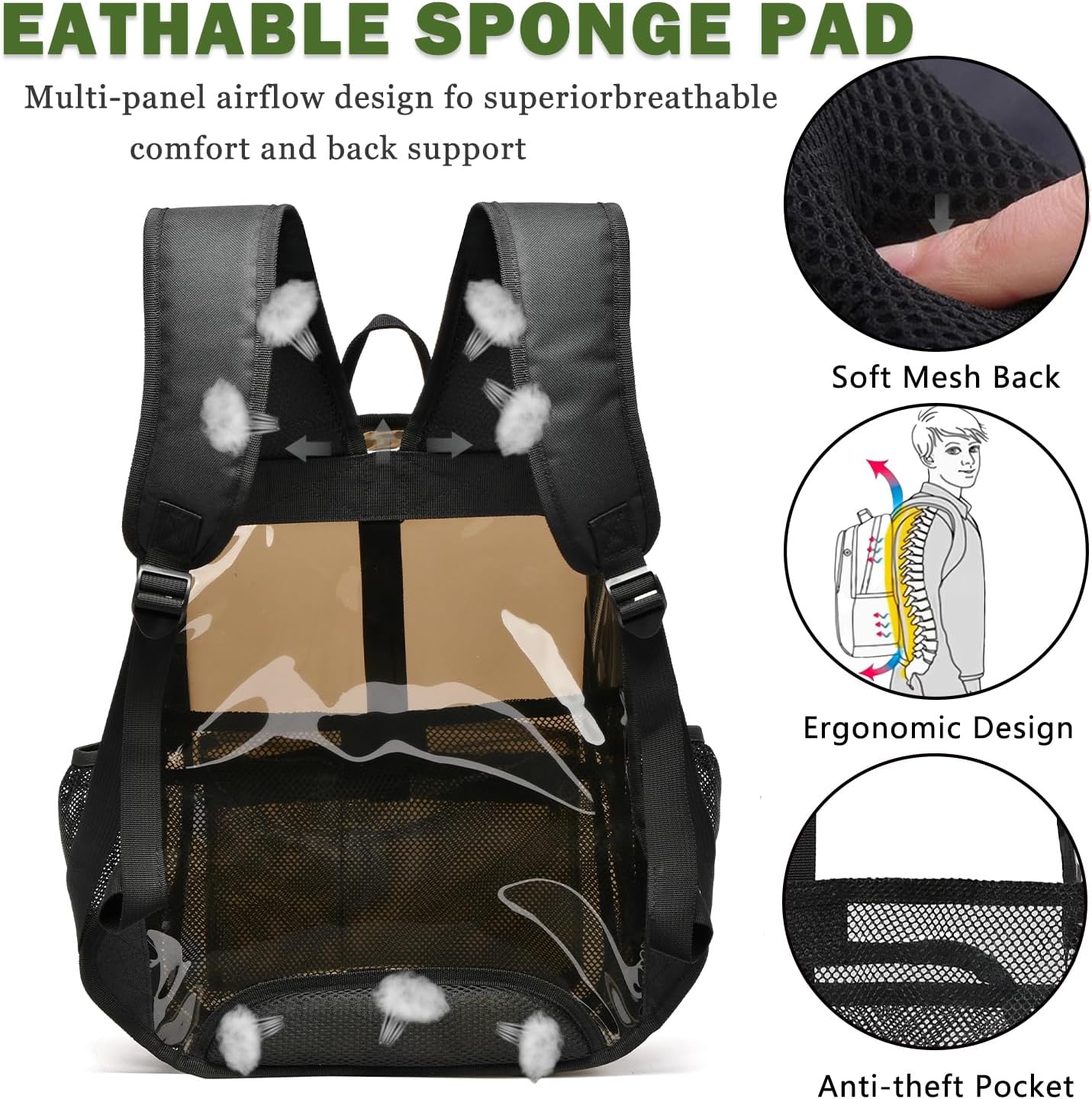 Clear Backpack,Clear Backpacks for School Heavy Duty See Through Bookbag Waterproof Backpack for Men Women - Image 2