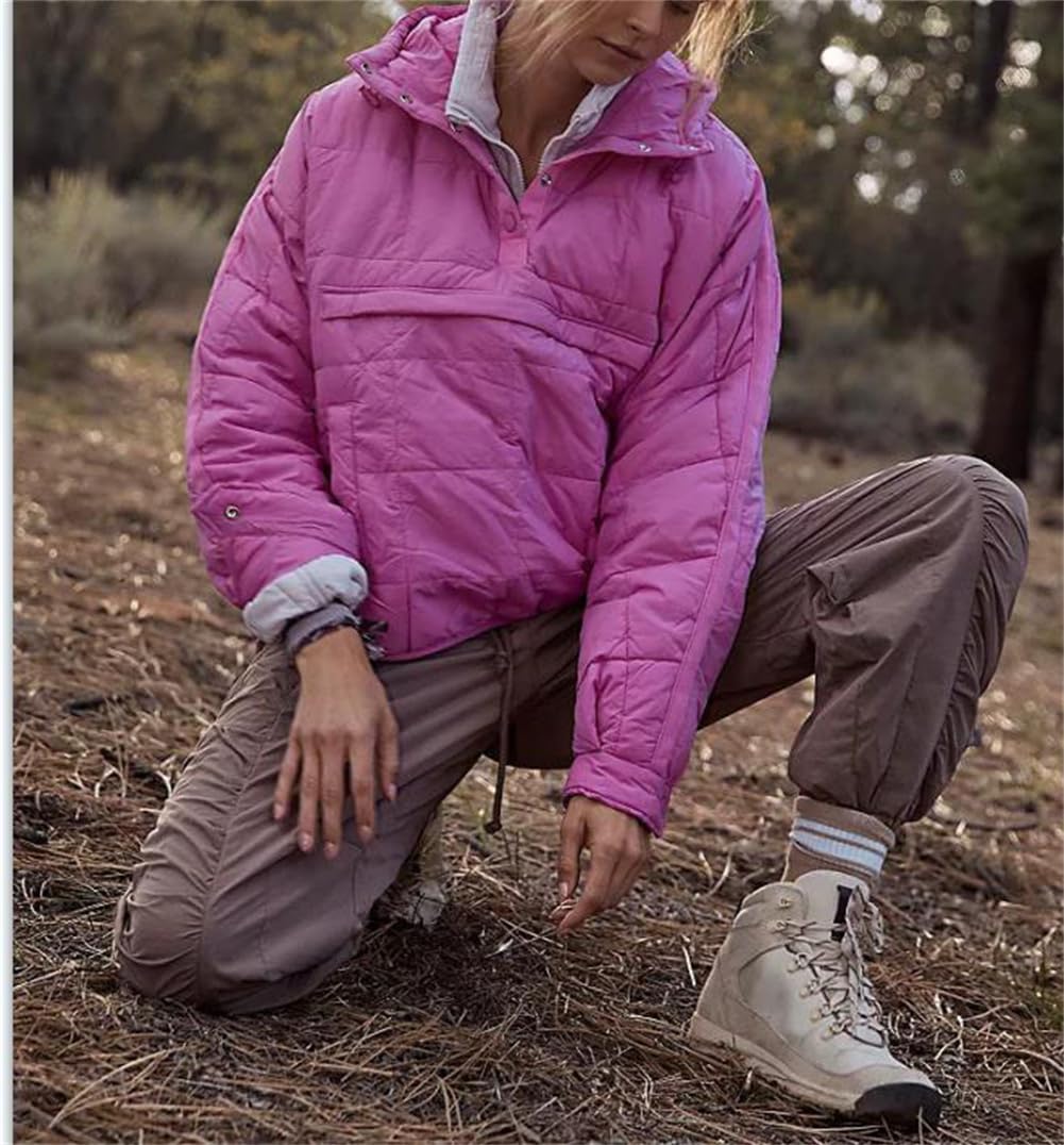 Doudoune matelassée légère pour femme - Pull d'hiver chaud surdimensionné à manches longues avec poches