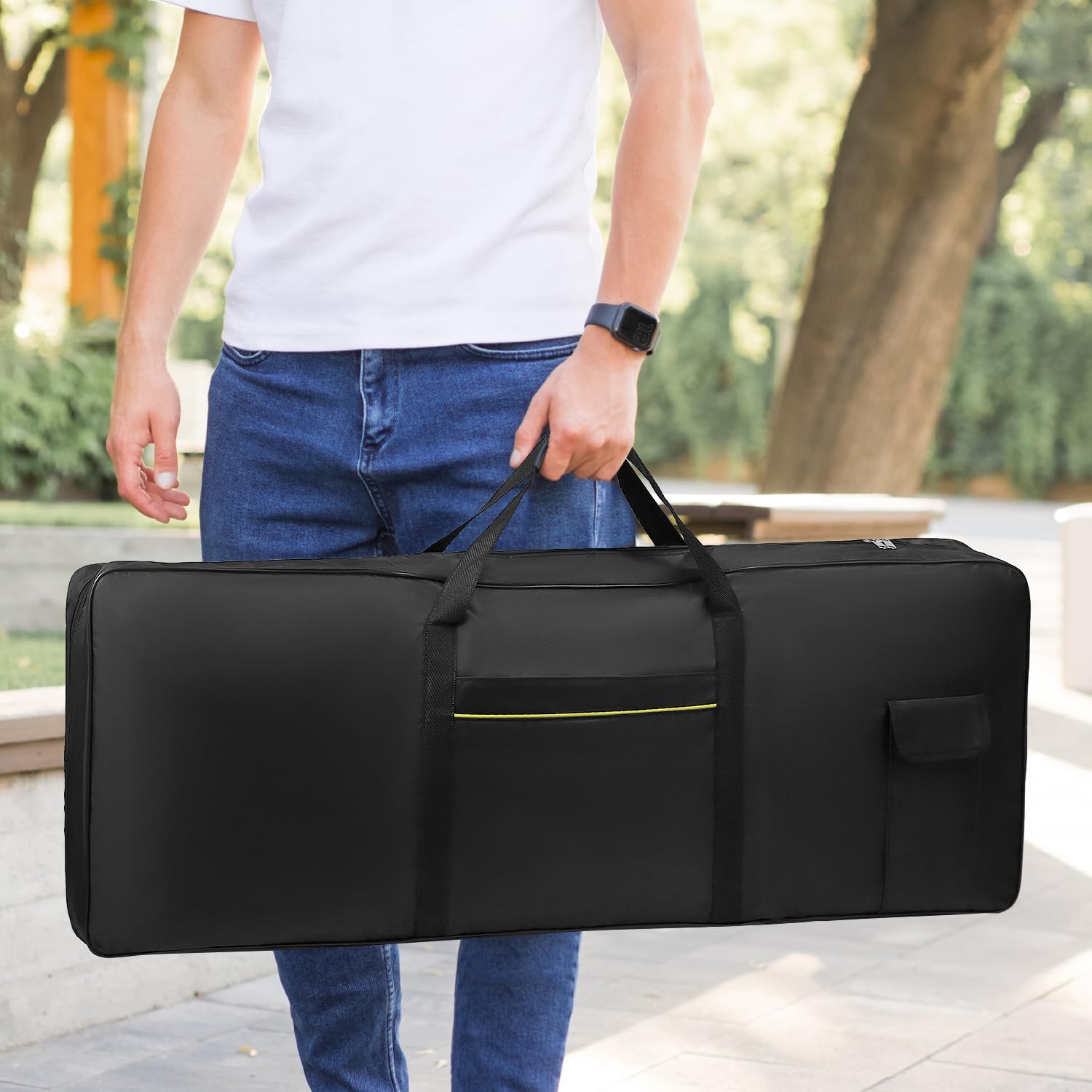 QWORK® Housse pour clavier 61 touches, 600D Oxford 102 x 42 x 15 cm sac de transport piano avec poches extérieures