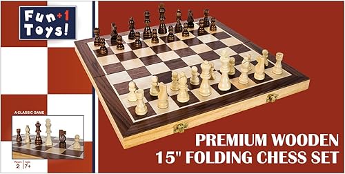 Miniatura 7 de Set de ajedrez clásico de madera plegable de 15 pulgadas de alta calidad. Incluye piezas de madera en bolsas de almacenamiento, tablero e