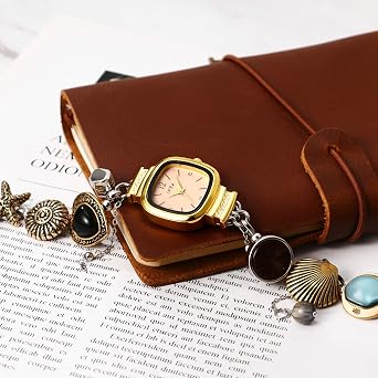 JewelryWe Pocket Watch Women's Rectangular Pendant Watch: Gothic Analogue Quartz Chain Watch Choker Chain Necklace with Heart Star Butterfly Cross Lace Cone Rivets Pendant Hip Hop Punk Watch