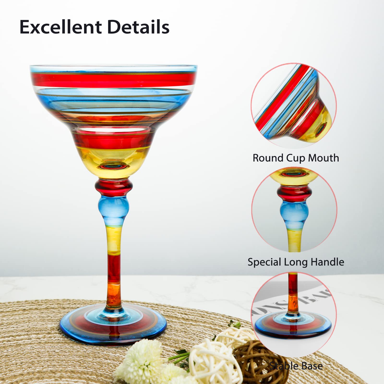 12 Verres à Pied Margarita ArtGlass - Verre D'art Peint Main Floral - Années 1950