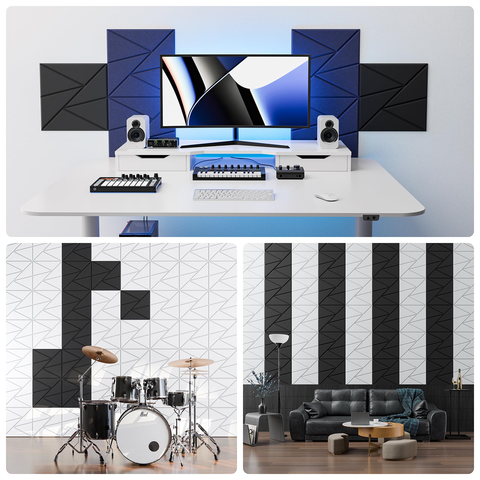 Paquete de 18 paneles acústicos con autoadhesivos, paneles de espuma a prueba de sonido de 12 x 12 x 0.4 pulgadas, paneles de sonido de alta densidad, paneles de pared insonorizados para el hogar,