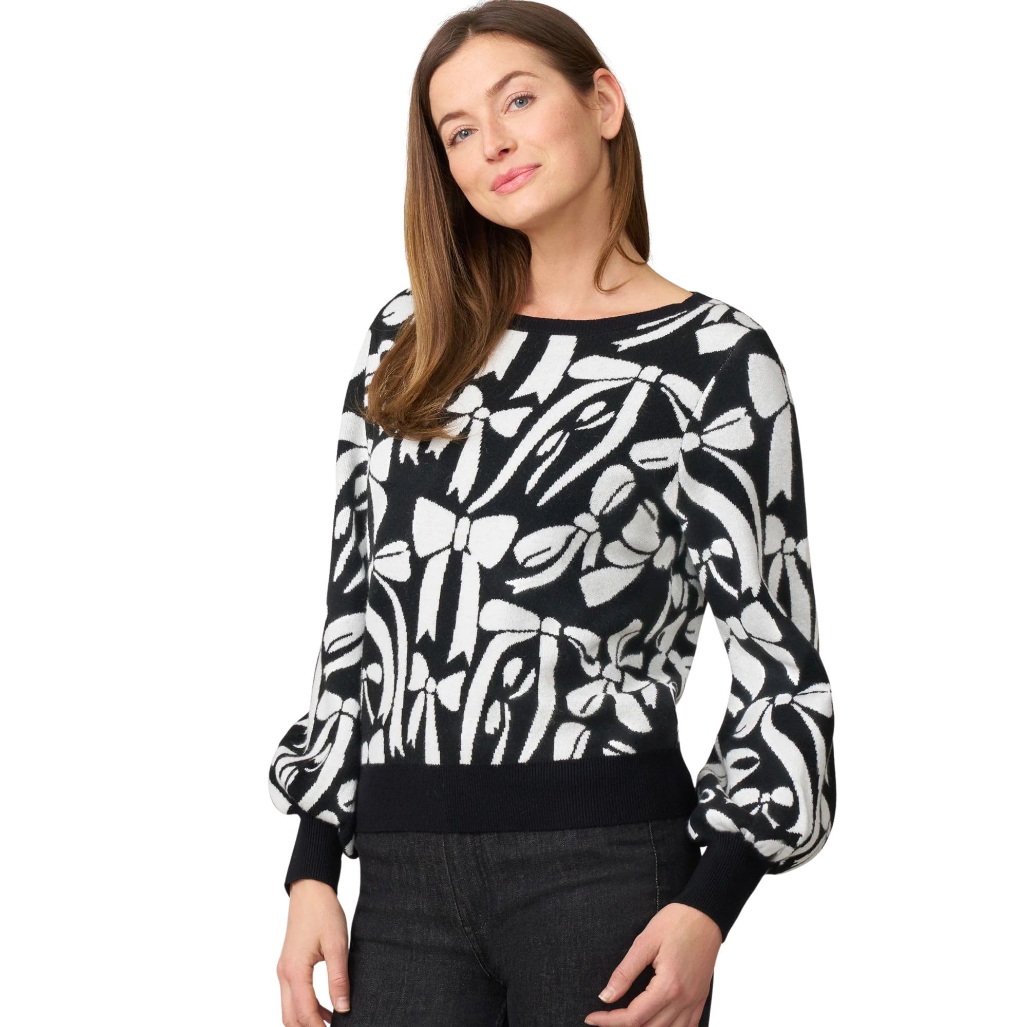 Cable Gauge Womens Bow Boatneck Sweater Stylish