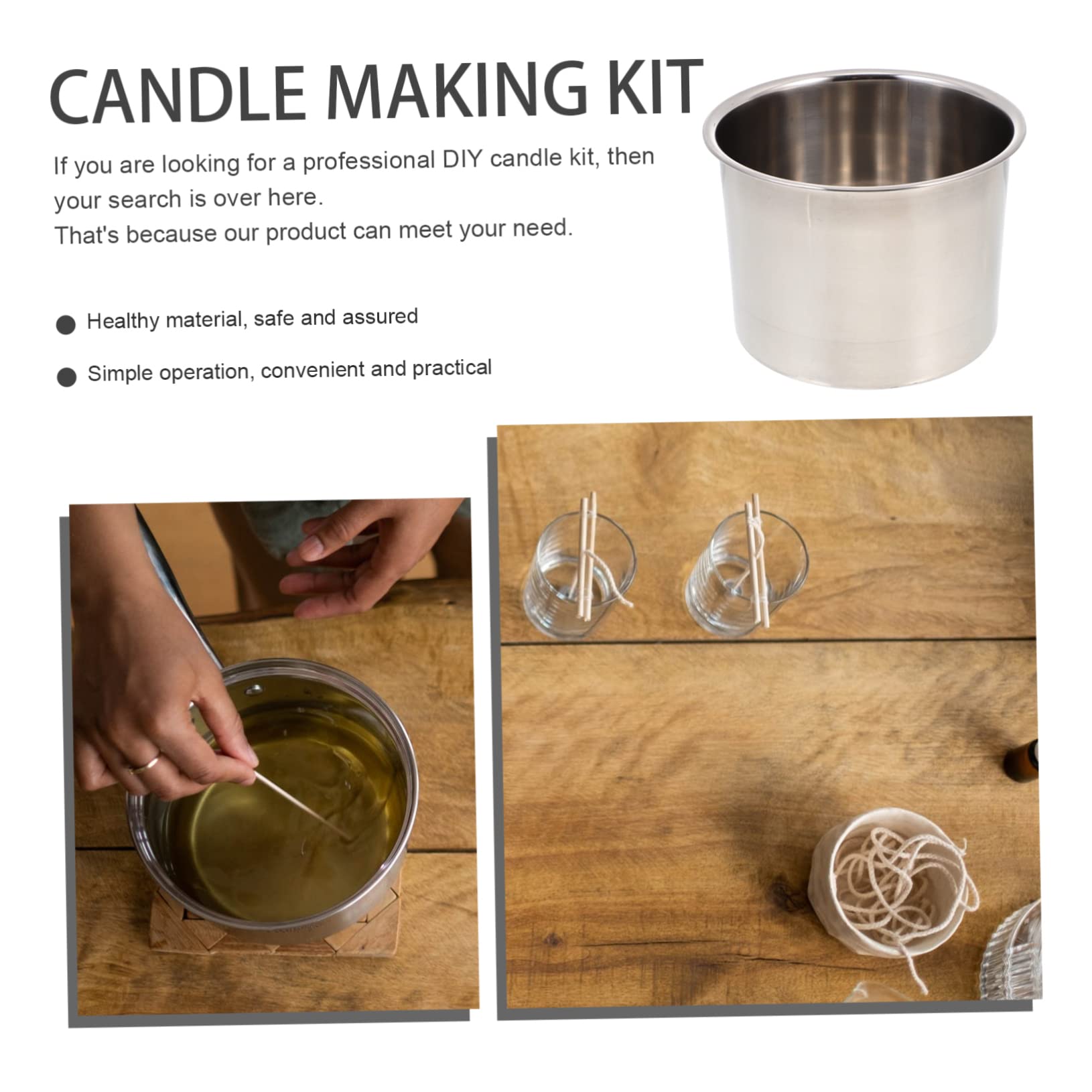 Gatuida Kit Para Hacer Velas Diy Herramientas Manuales De Acero Inoxidable Para Elaborar Velas Caseras, Niños y Adultos, Color Acero, Vertedor Antidesbordamiento, Manualidades Casa, Obsequio Familiar