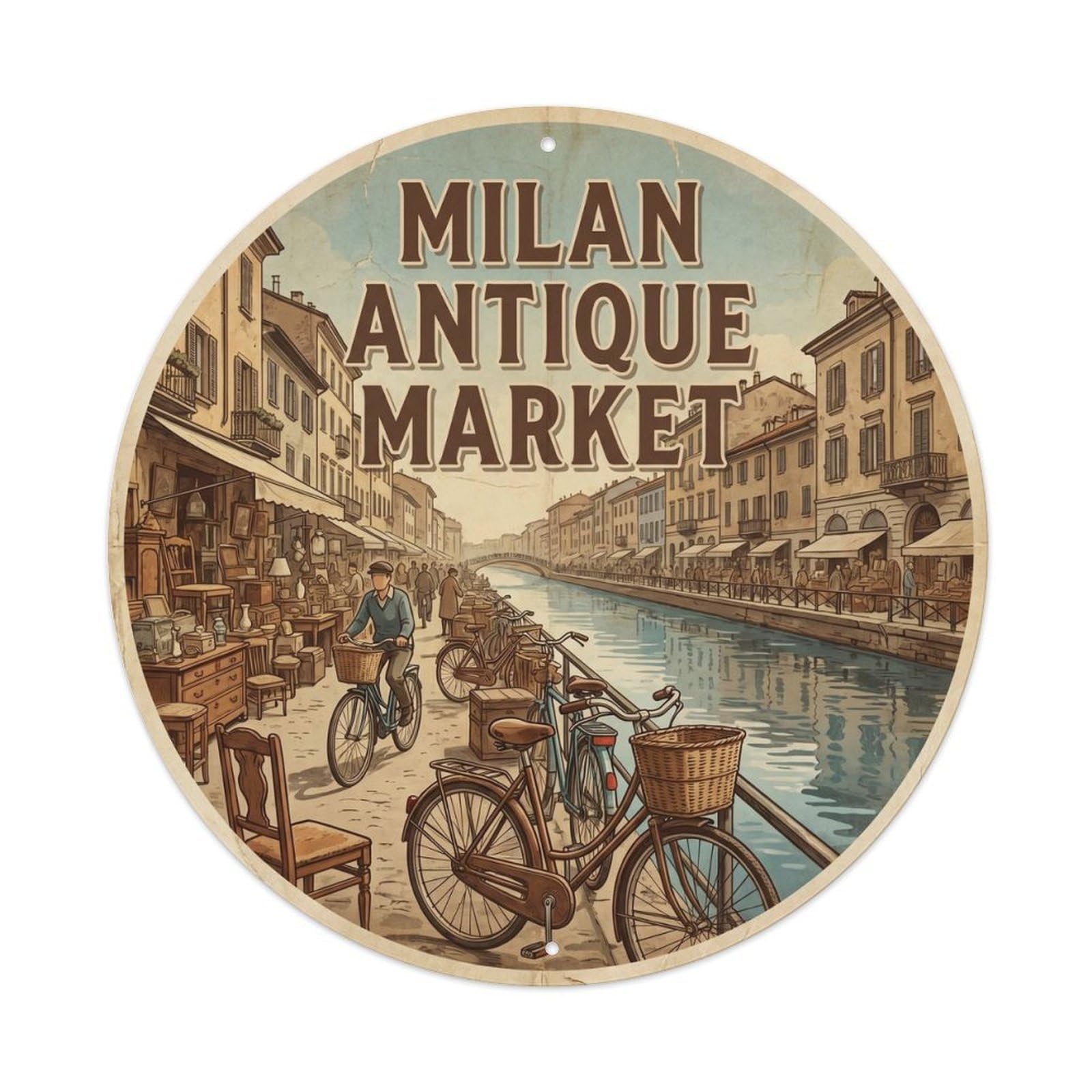 Milan Italy Cultural Travel Navigli Vintage Metal Tin Sign