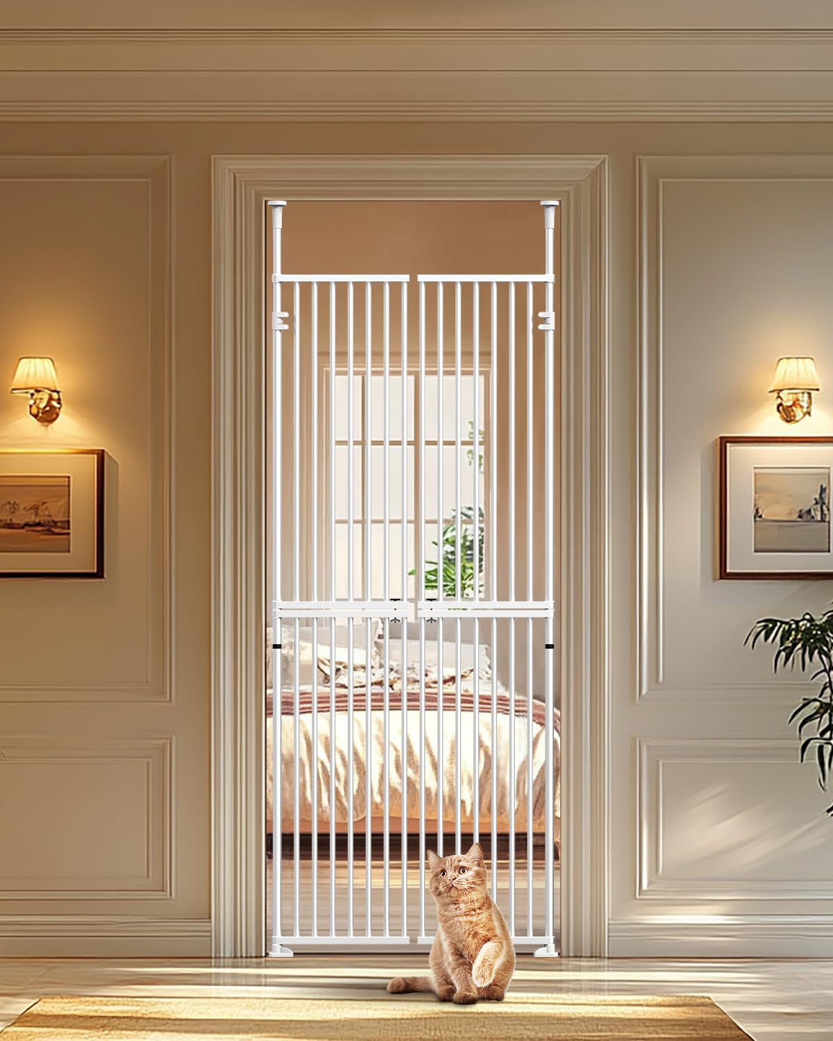 Extra hohes Katzengitter 180 cm, Katzengitter für Türen ohne Überklettern, doppeltwirkende Tür für 85–91 cm breite Öffnung, kein Bohren, 3,17 cm Gitterabstand, Haustiergitter, Türgitter für Flur/Trepp