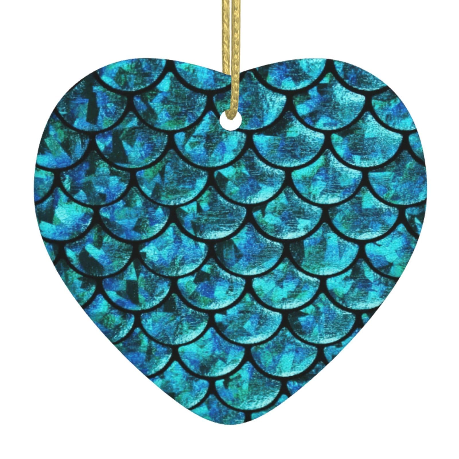 Nbtghga White Fish Scale. Print Christmas Ornaments, Ceramic Hanging Ornament, Xmas Tree Decoration, Holiday Home Decor