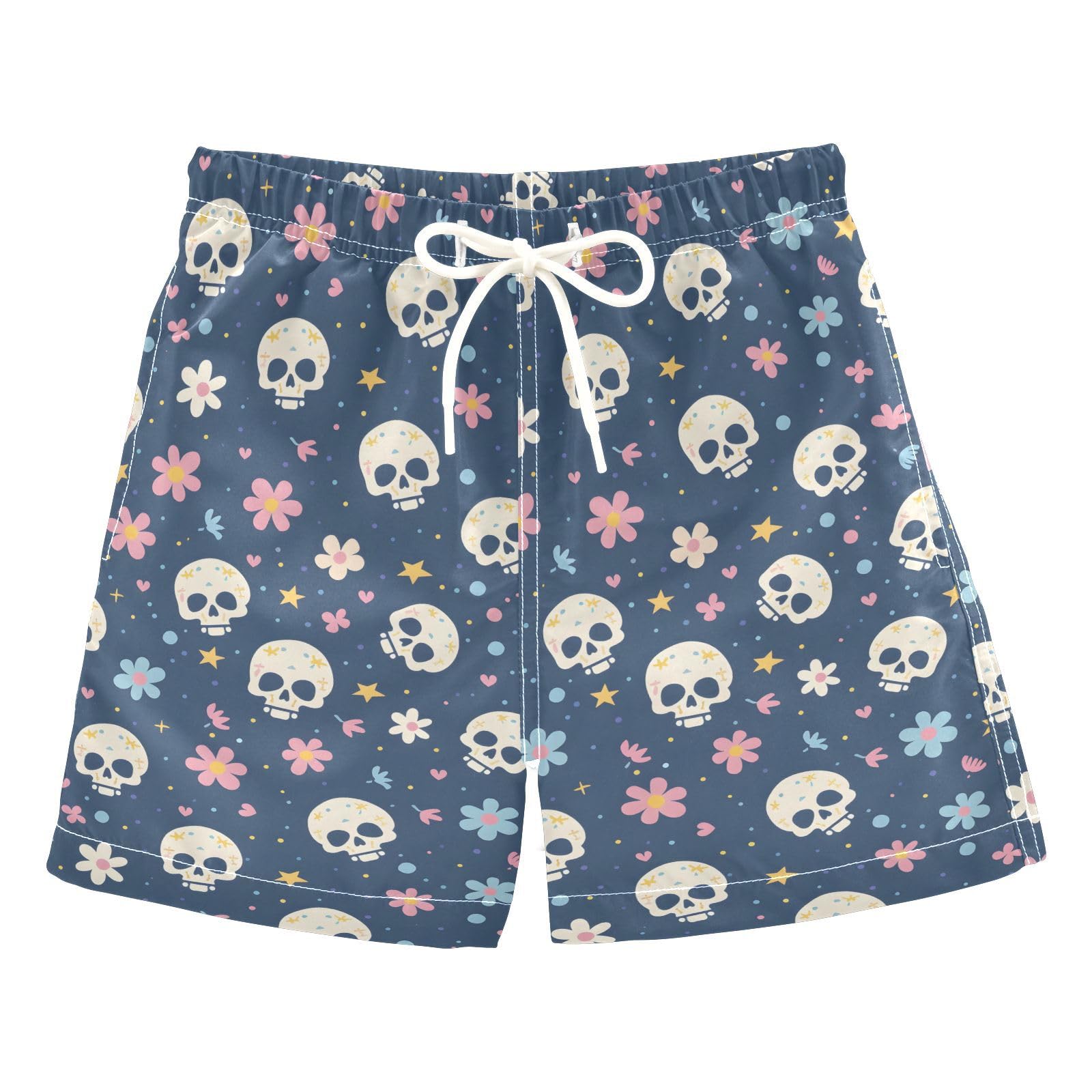 ALAZA Sugar Skull Flower Navy Blue Boys' Swim Trunks Beach Shorts Quick Dry Swimsuit 2T