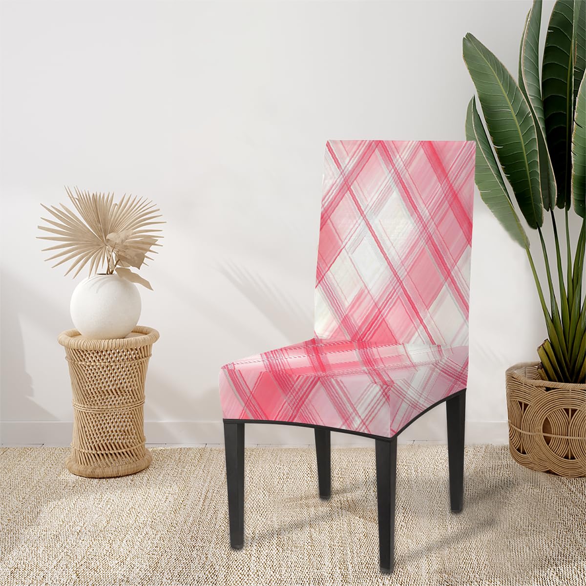 Mexpekil Set di 6 coprisedia elasticizzati per sedie da pranzo, lavabili, per cucina, matrimoni, feste, colore: rosa e bianco