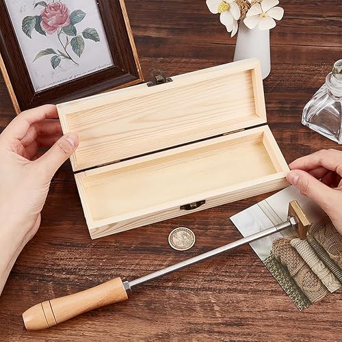 Miniatura 9 de OLYCRAFT Caja de madera sin terminar de 12 x 2.2 x 1.8 pulgadas, caja de hierro de marca de madera rectangular, caja de almacenamiento sin pintar