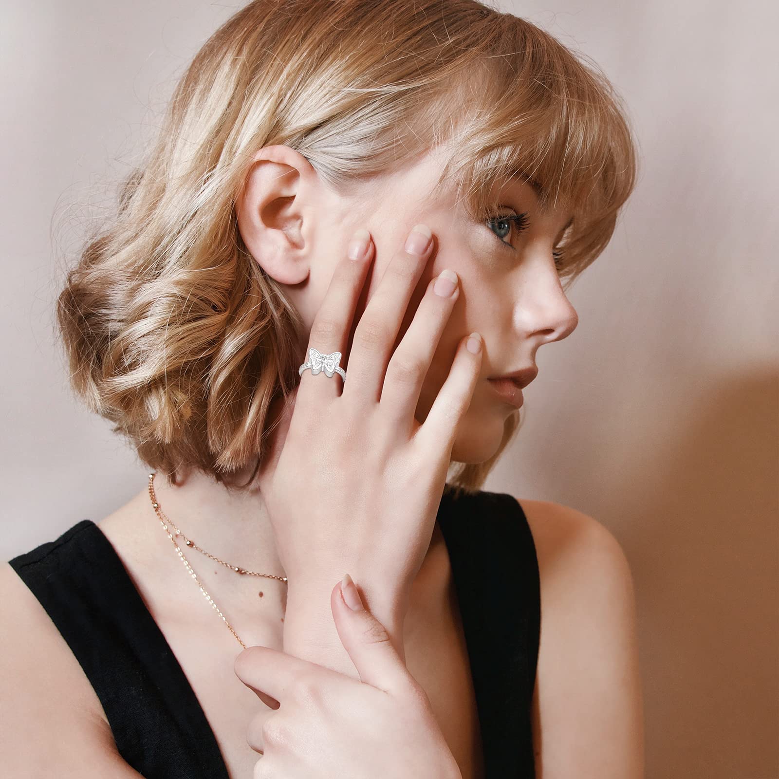 925 Sterling Silver Butterfly Dragonfly Cremation Urn Ring for Ashes Celtic Knot Keepsake Memorial Locket Urns Rings for Women(Butterfly 10)