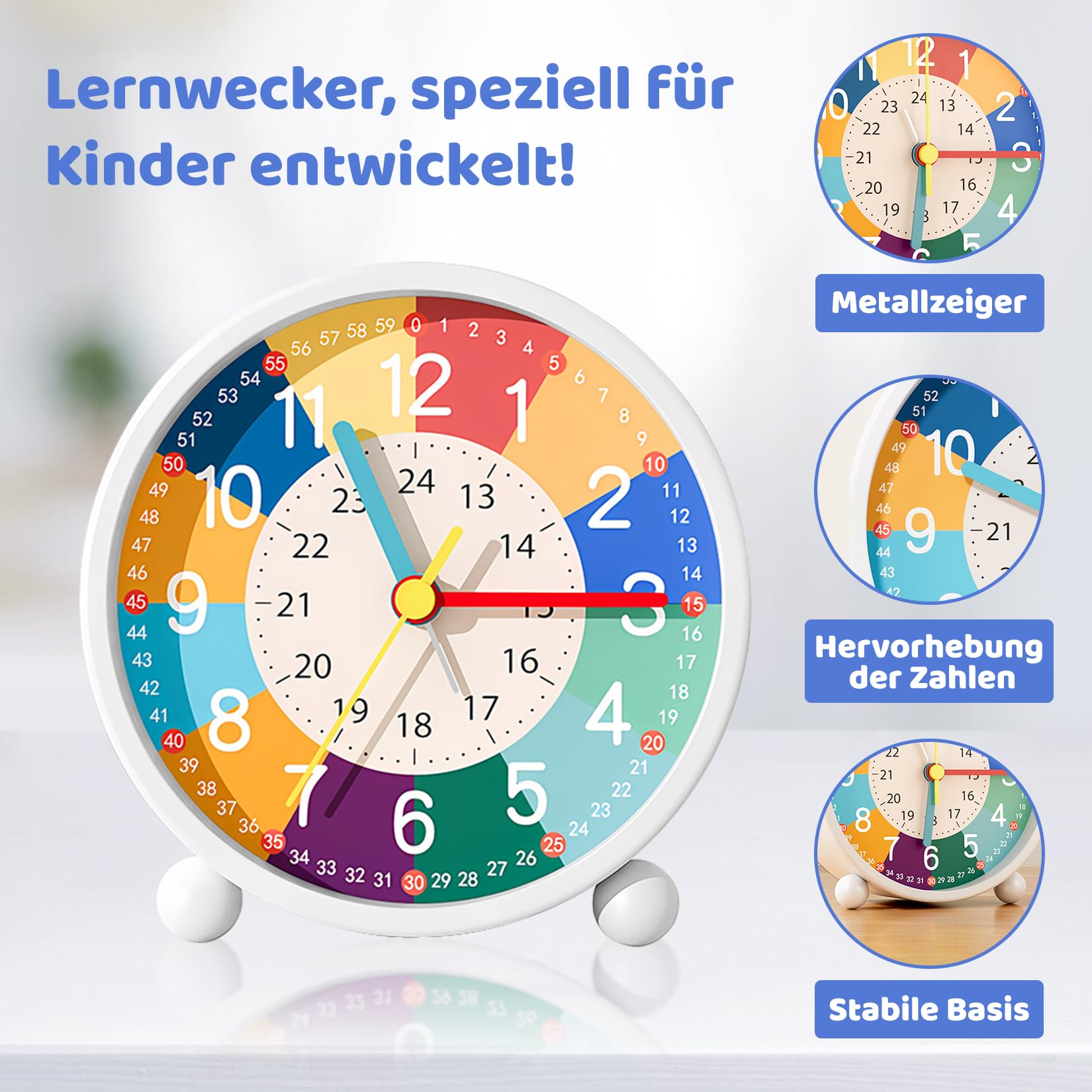 Idota Sveglia per Bambini Analogica con Luce Notturna e Dolce Suoneria, Senza Ticchettio, Funzionamento a Batteria (Senza Batteria) per Ragazze e Ragazzi