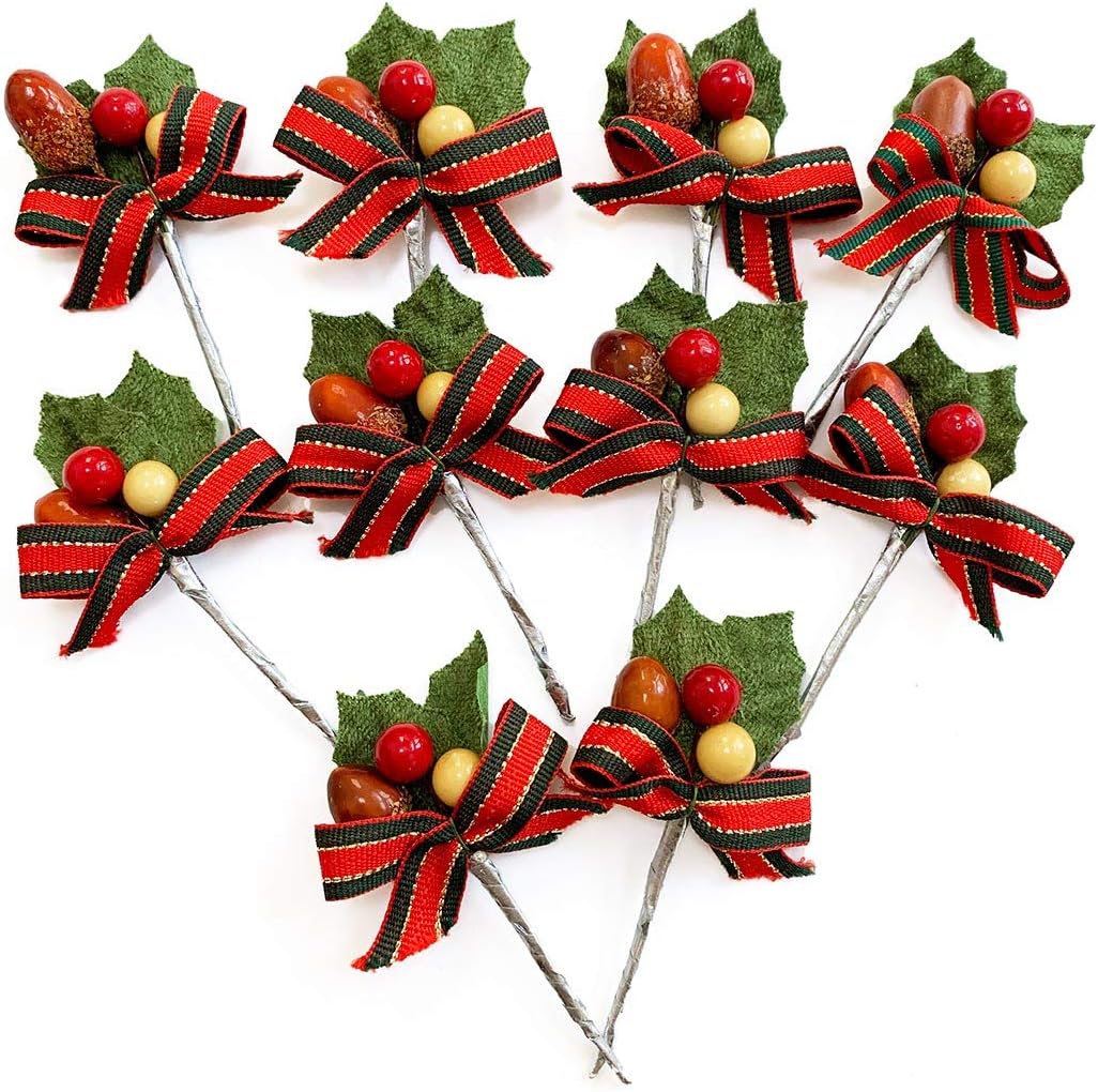 Amazon クリスマスケーキ 飾り オーナメント Fx 28 ストライプリボンとどんぐり赤実 10本入 クリスマス雑貨 おもちゃ